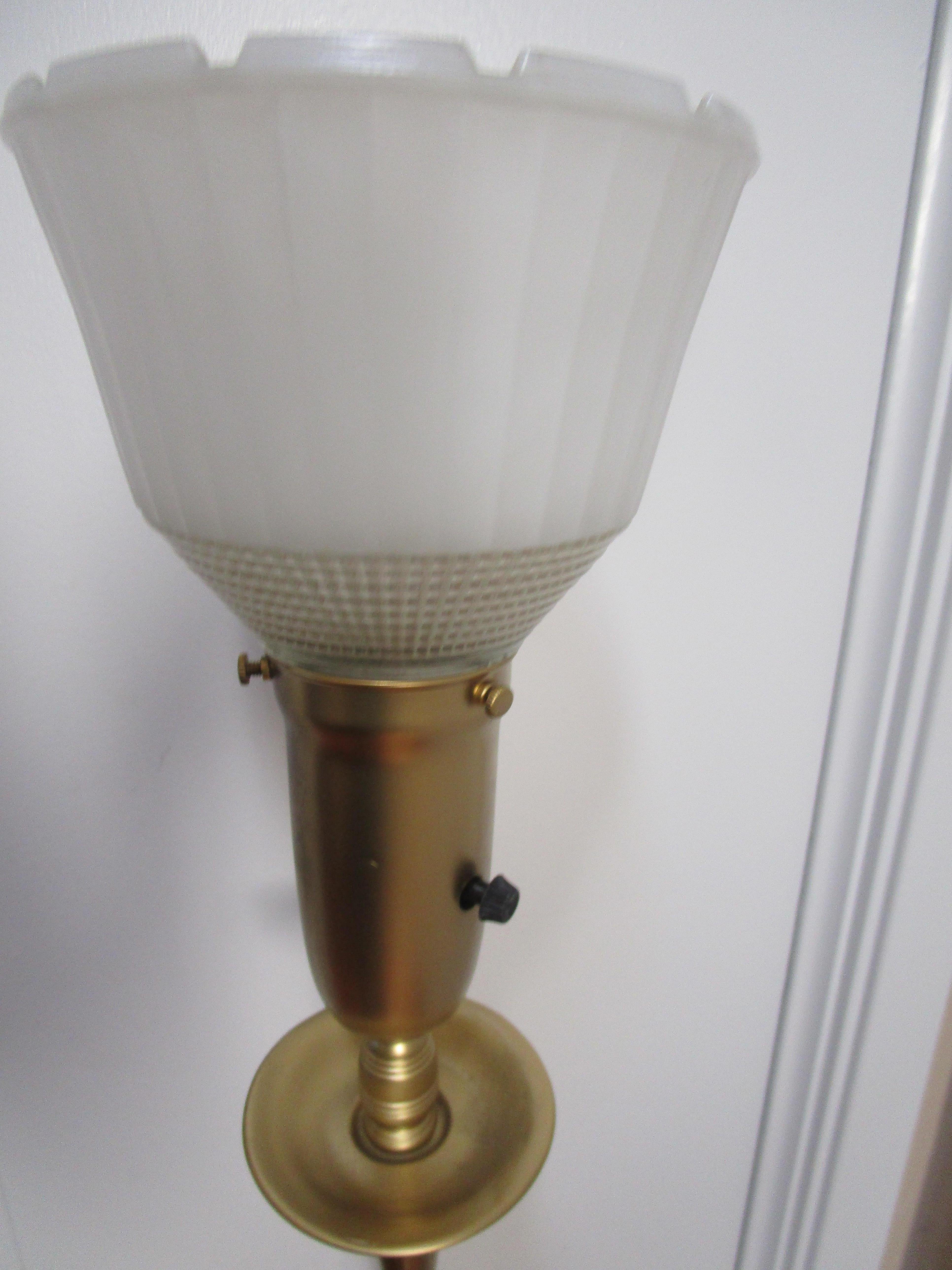 American Vintage Stiffel Brass and Glass Torchiere Floor Lamp For Sale