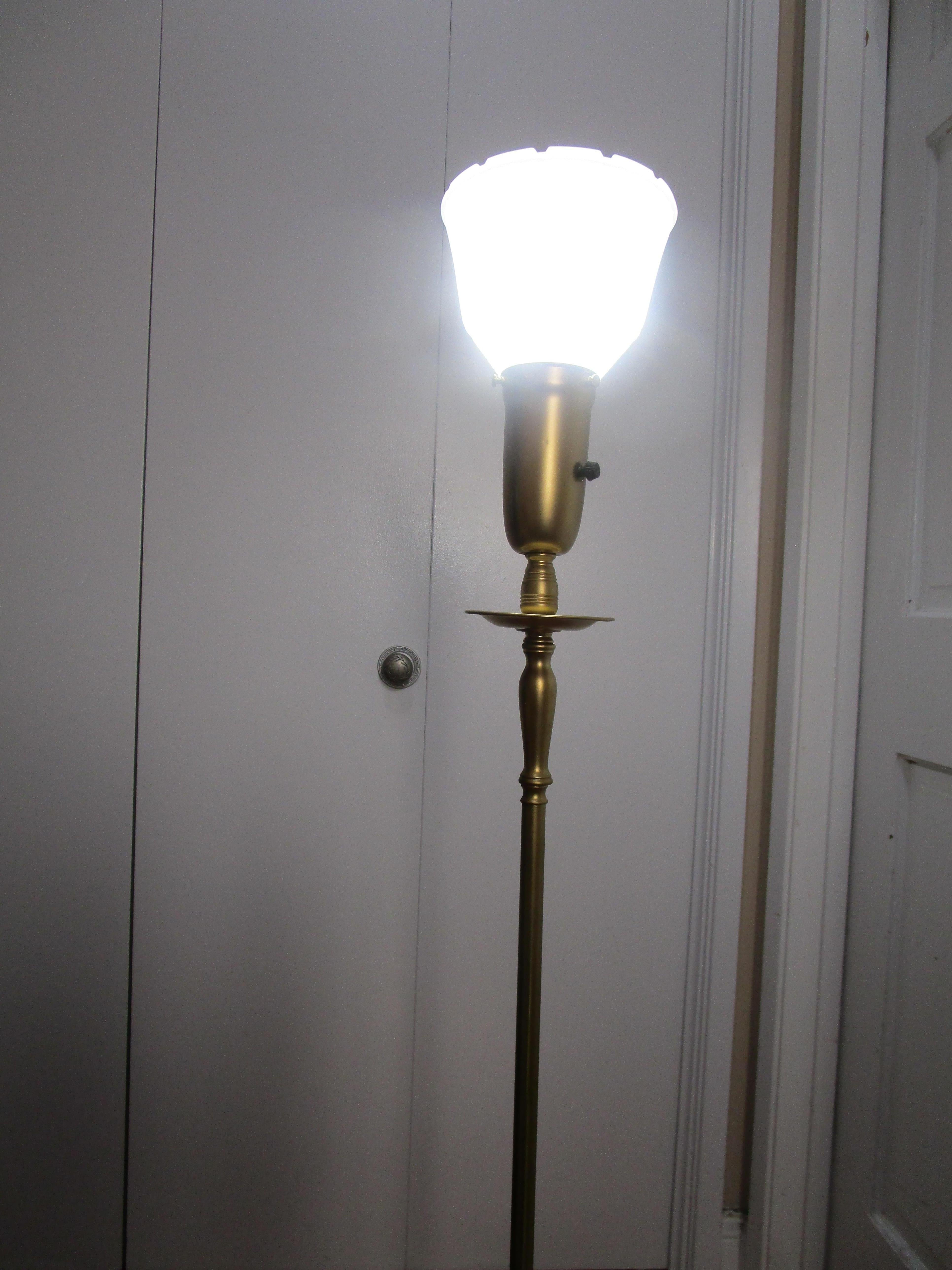 Other Vintage Stiffel Brass and Glass Torchiere Floor Lamp For Sale