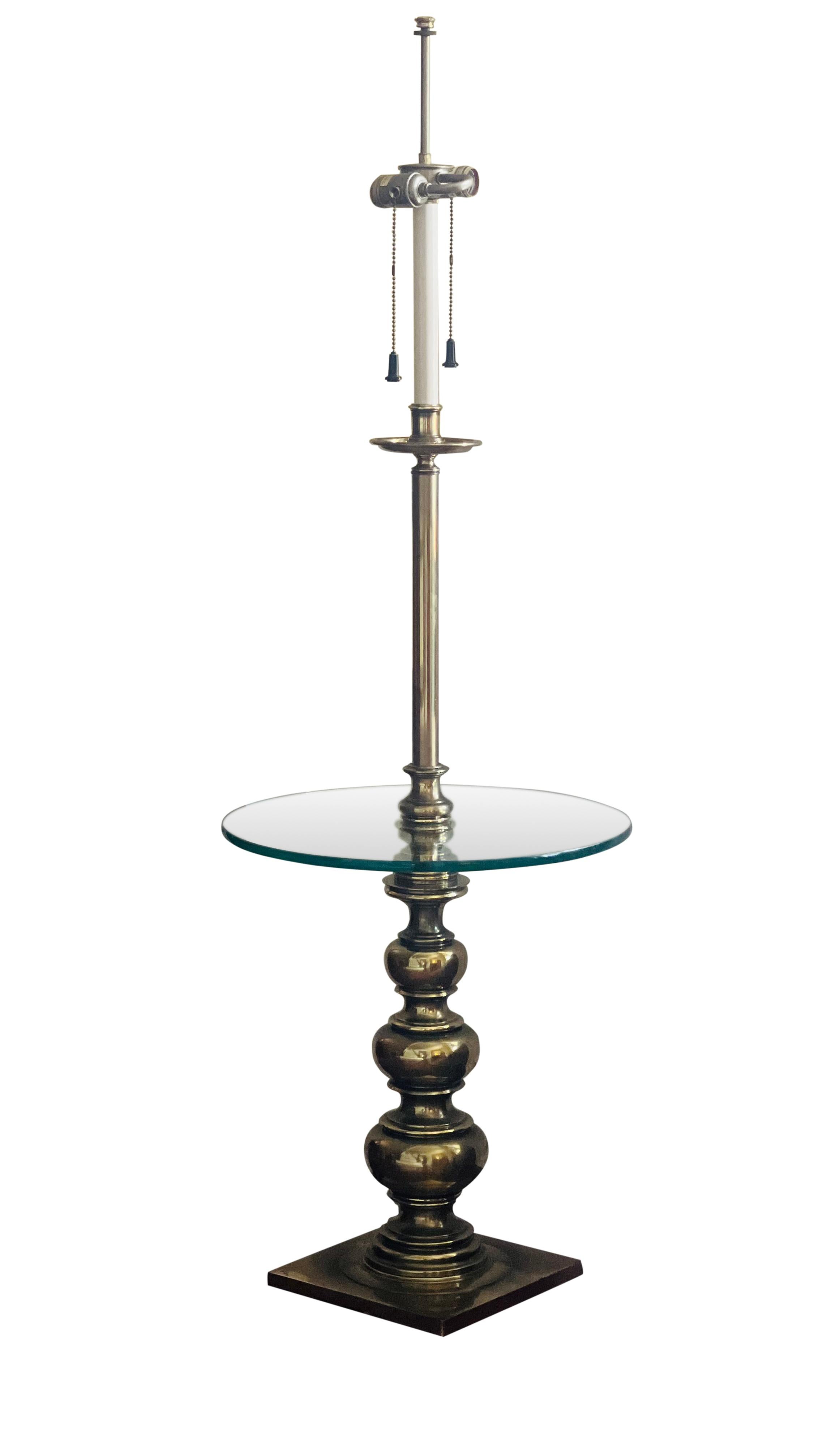 Late 20th Century Vintage Stiffel Brass Floor Lamp with Glass Table For Sale