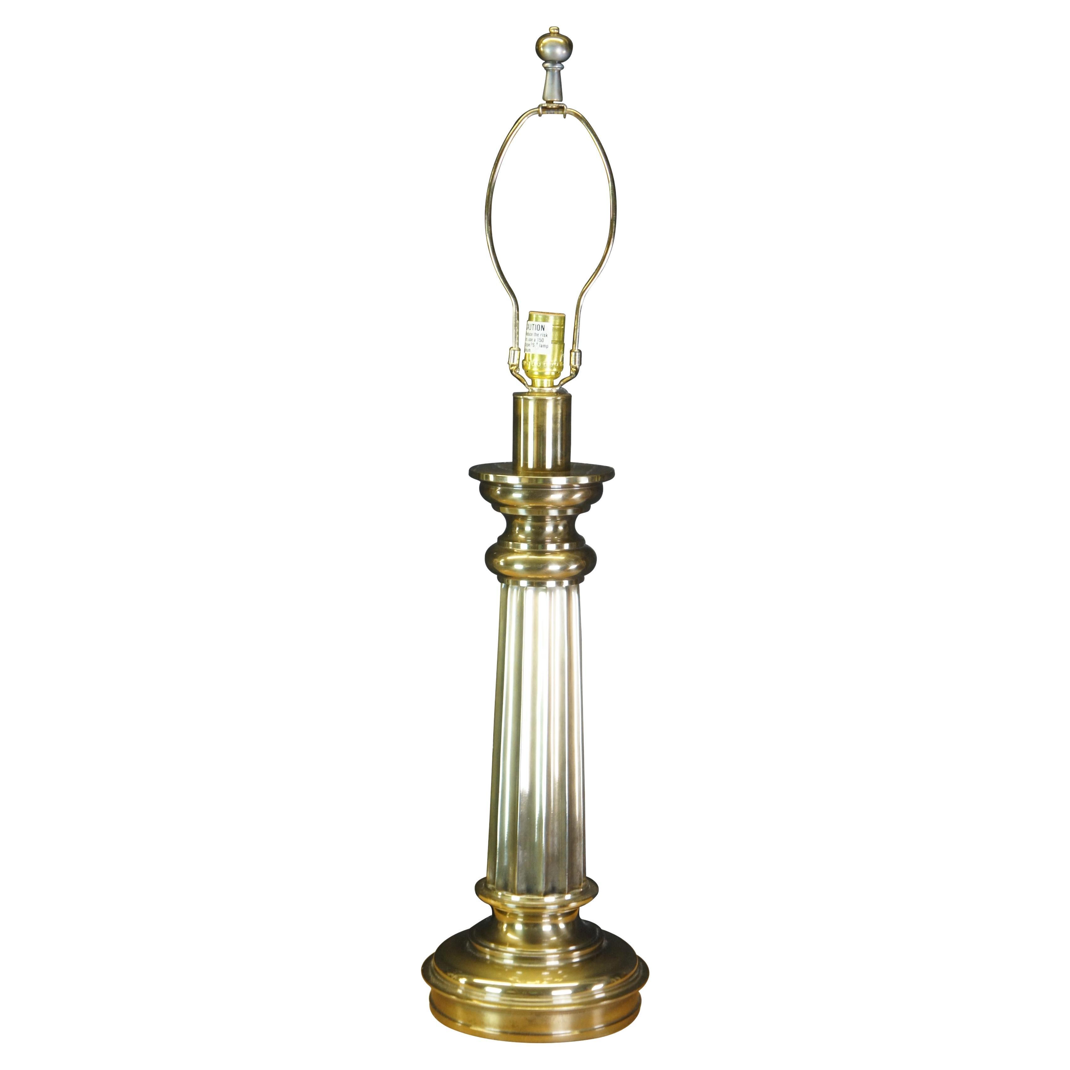 Vintage Stiffel Brass Hollywood Regency Style Grecian Column Pilaster Table Lamp
