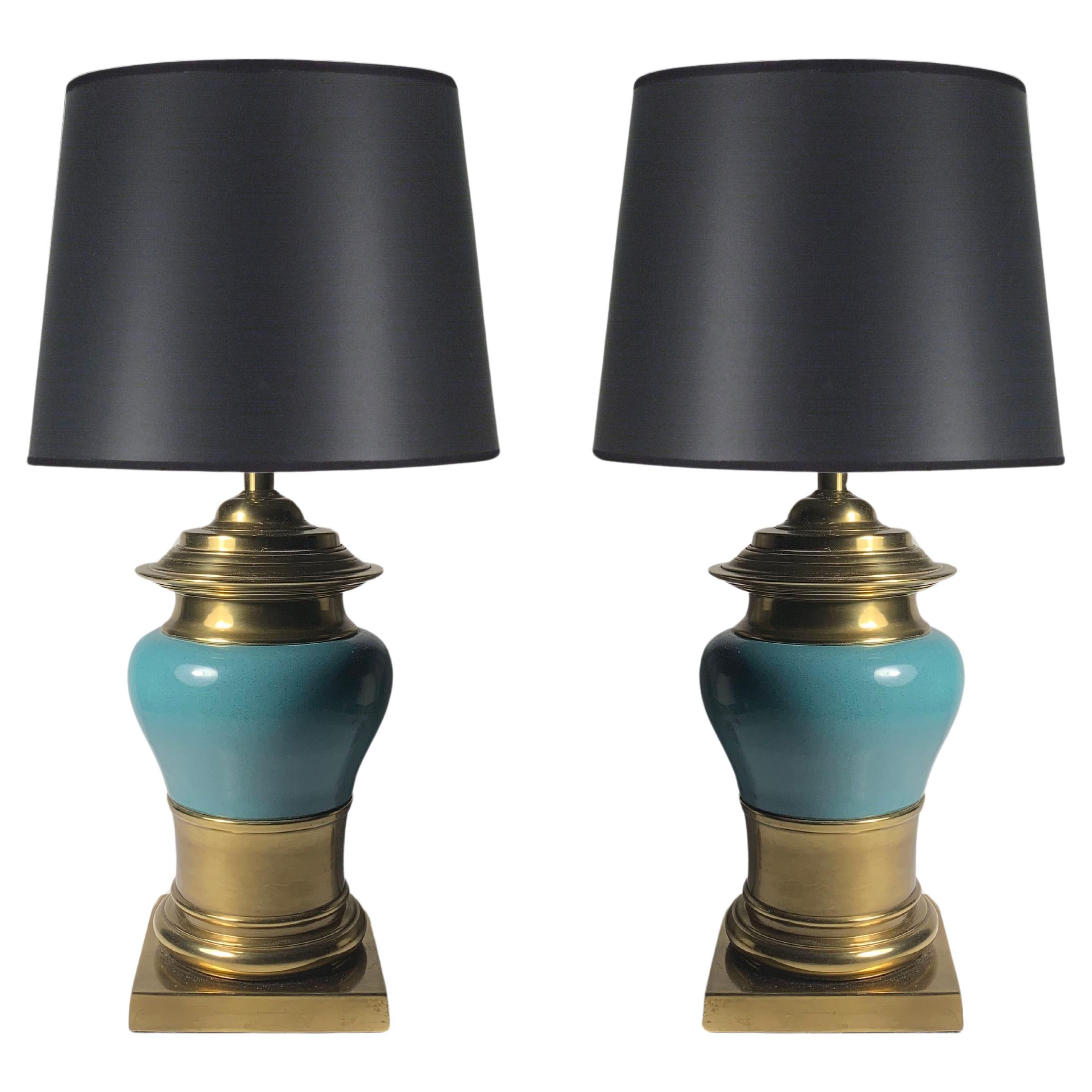 Vintage Stiffel ceramic and Brass Lamps For Sale