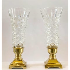 Vintage Stiffel Kristall Lismore Messing Basis Hurricane Kerzenhalter:: ein Paar