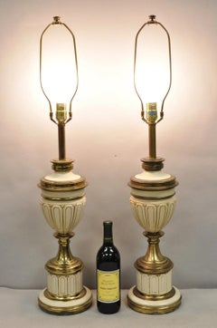 Vintage Stiffel Empire Neoclassical Style Urn Form Brass Table Lamps - a Pair
