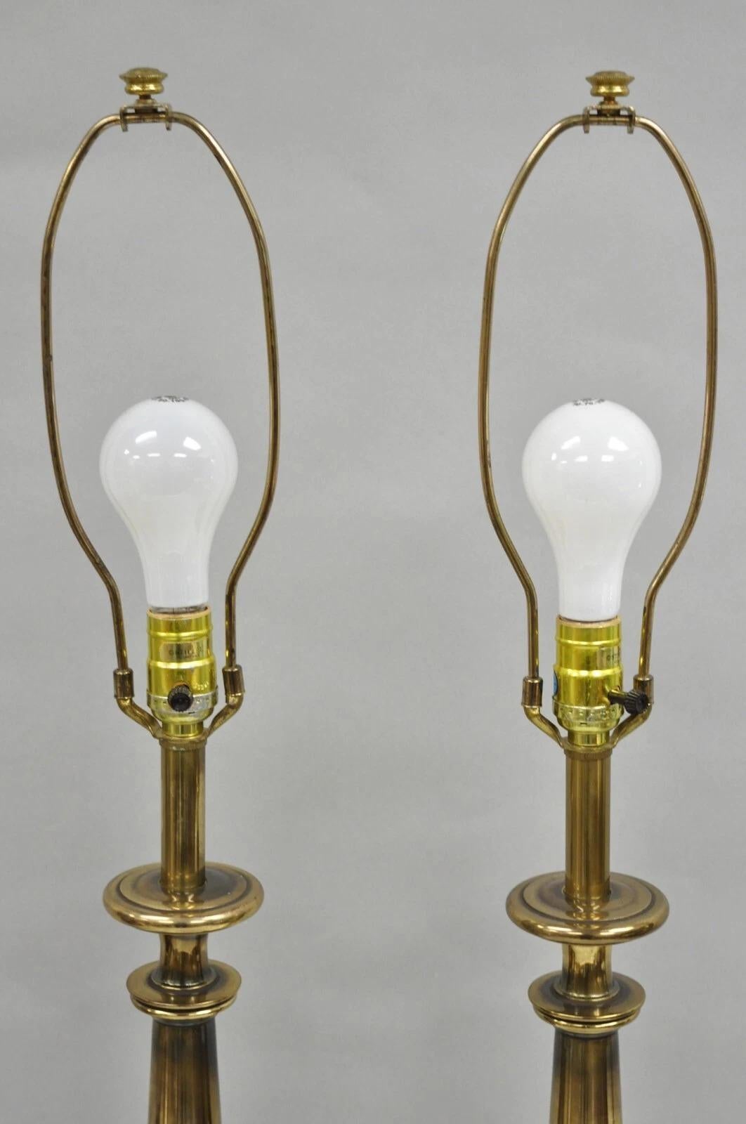Vintage Stiffel Empire Style Burnished Brass & Porcelain Table Lamps (A) - Pair For Sale 1