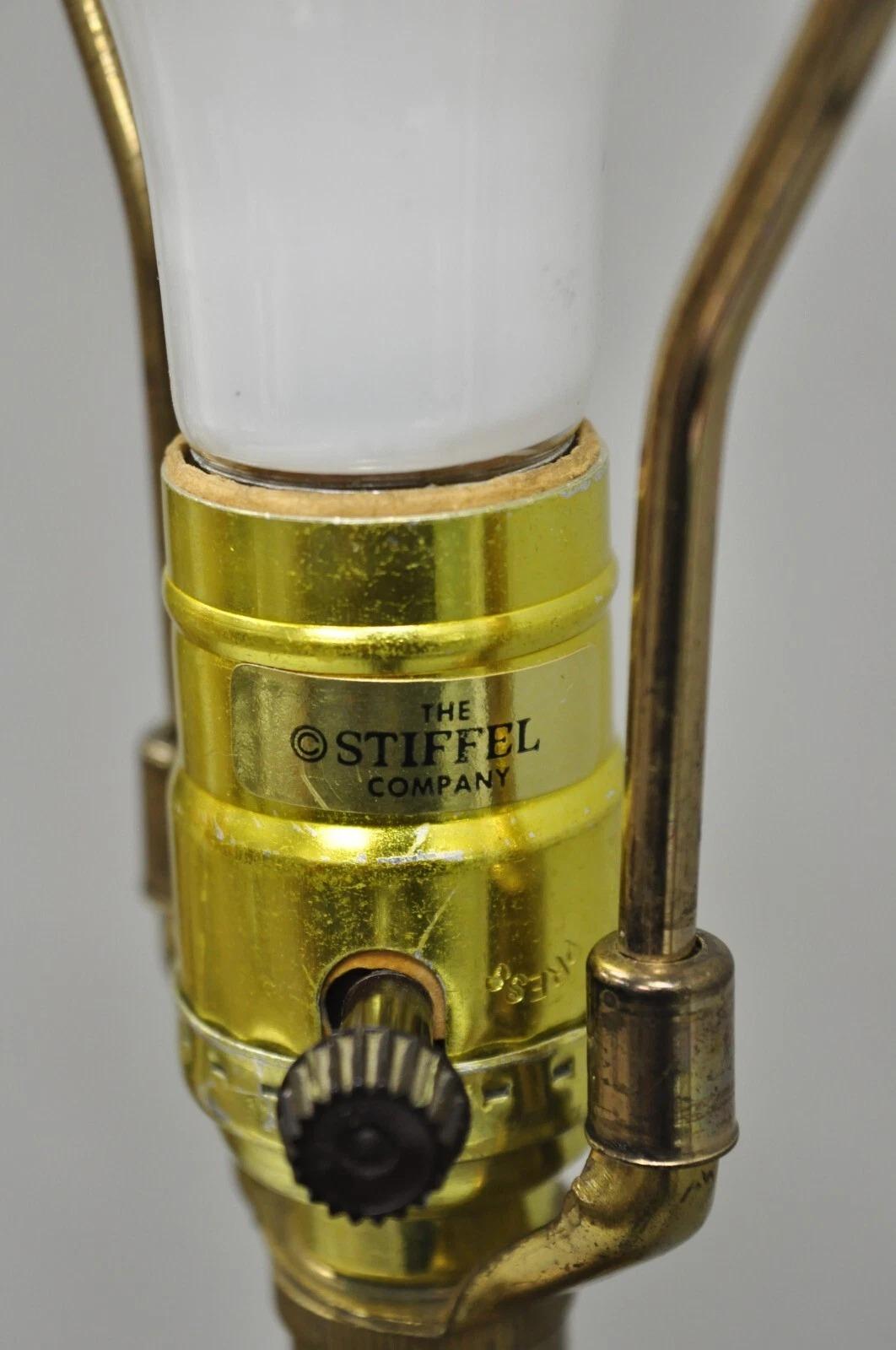 Vintage Stiffel Empire Style Burnished Brass & Porcelain Table Lamps (A) - Pair For Sale 2