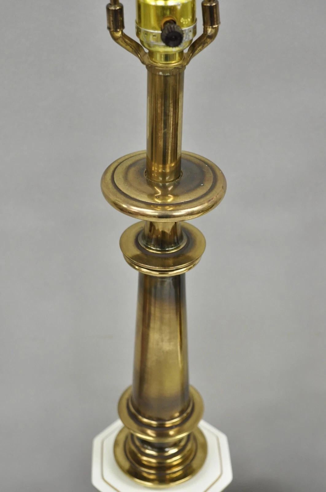 Vintage Stiffel Empire Style Burnished Brass & Porcelain Table Lamps (A) - Pair For Sale 4
