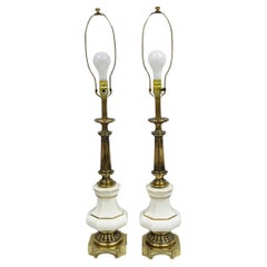 Vintage Stiffel Empire Style Burnished Brass & Porcelain Table Lamps (A) - Pair