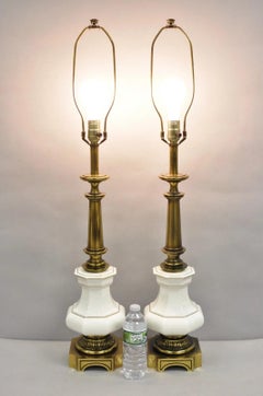 Vintage Stiffel Empire Style Burnished Brass & Porcelain Table Lamps (B) - Pair
