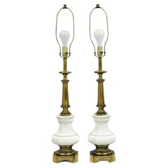 Vintage Stiffel Empire Style Burnished Brass & Porcelain Table Lamps (B) - Pair