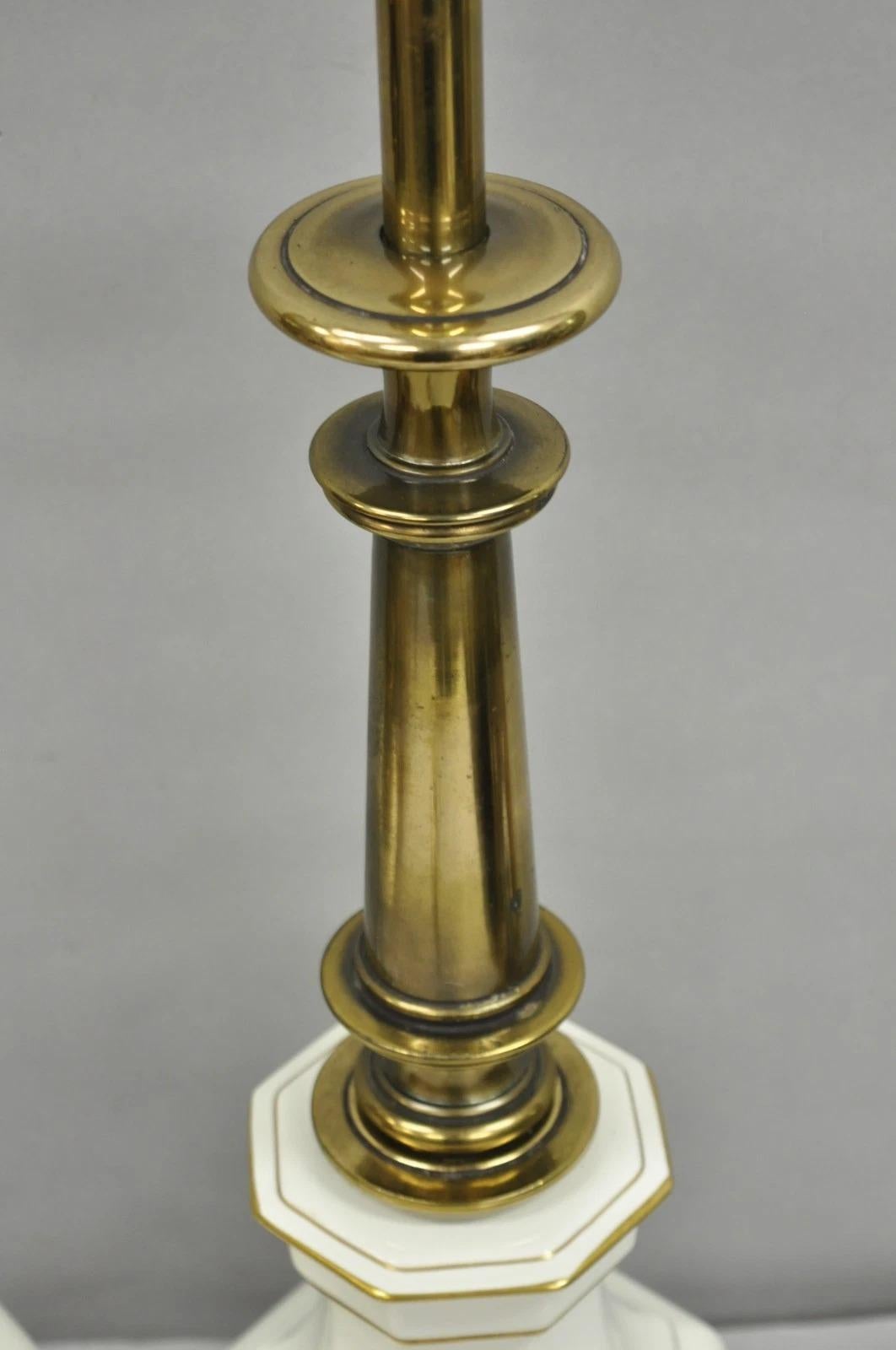Vintage Stiffel Empire Style Burnished Brass & Porcelain Table Lamps (C) - Pair For Sale 7