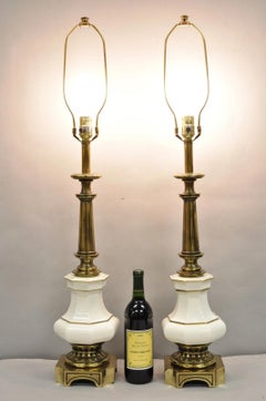 Vintage Stiffel Empire Style Burnished Brass & Porcelain Table Lamps (C) - Pair