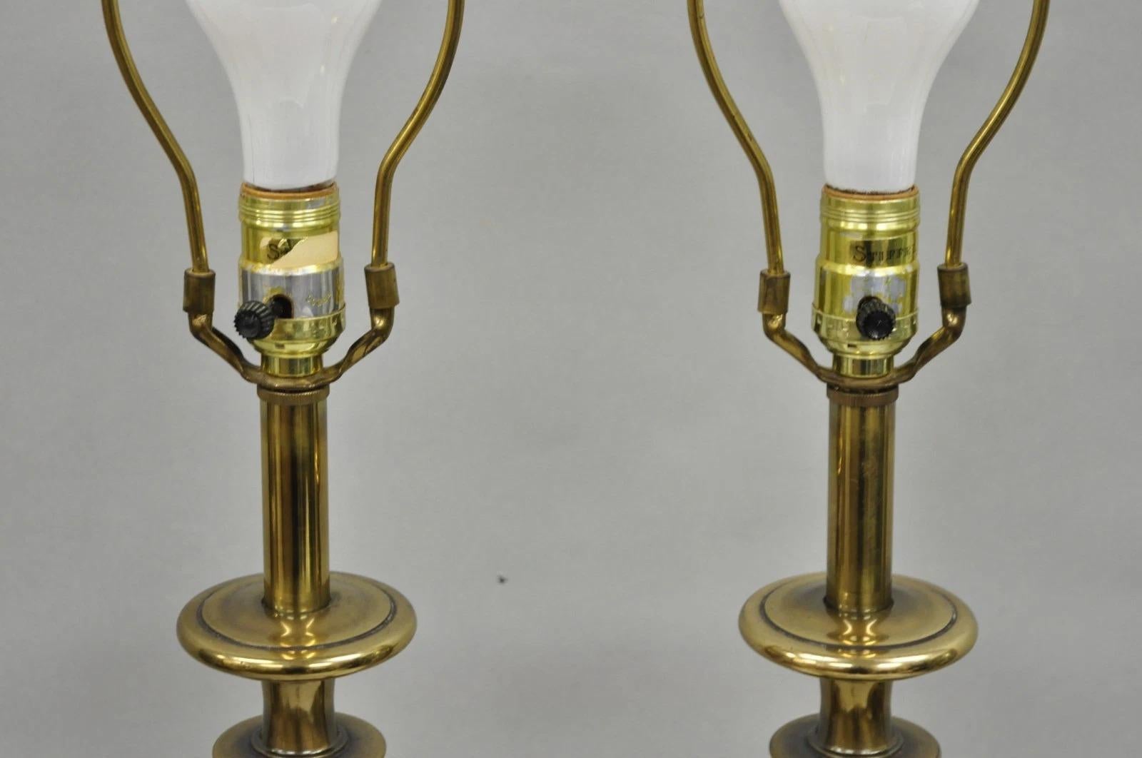 Vintage Stiffel Empire Style Burnished Brass & Porcelain Table Lamps (C) - Pair For Sale 1