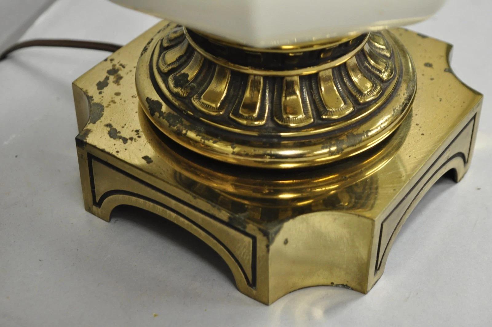 Vintage Stiffel Empire Style Burnished Brass & Porcelain Table Lamps (C) - Pair For Sale 2