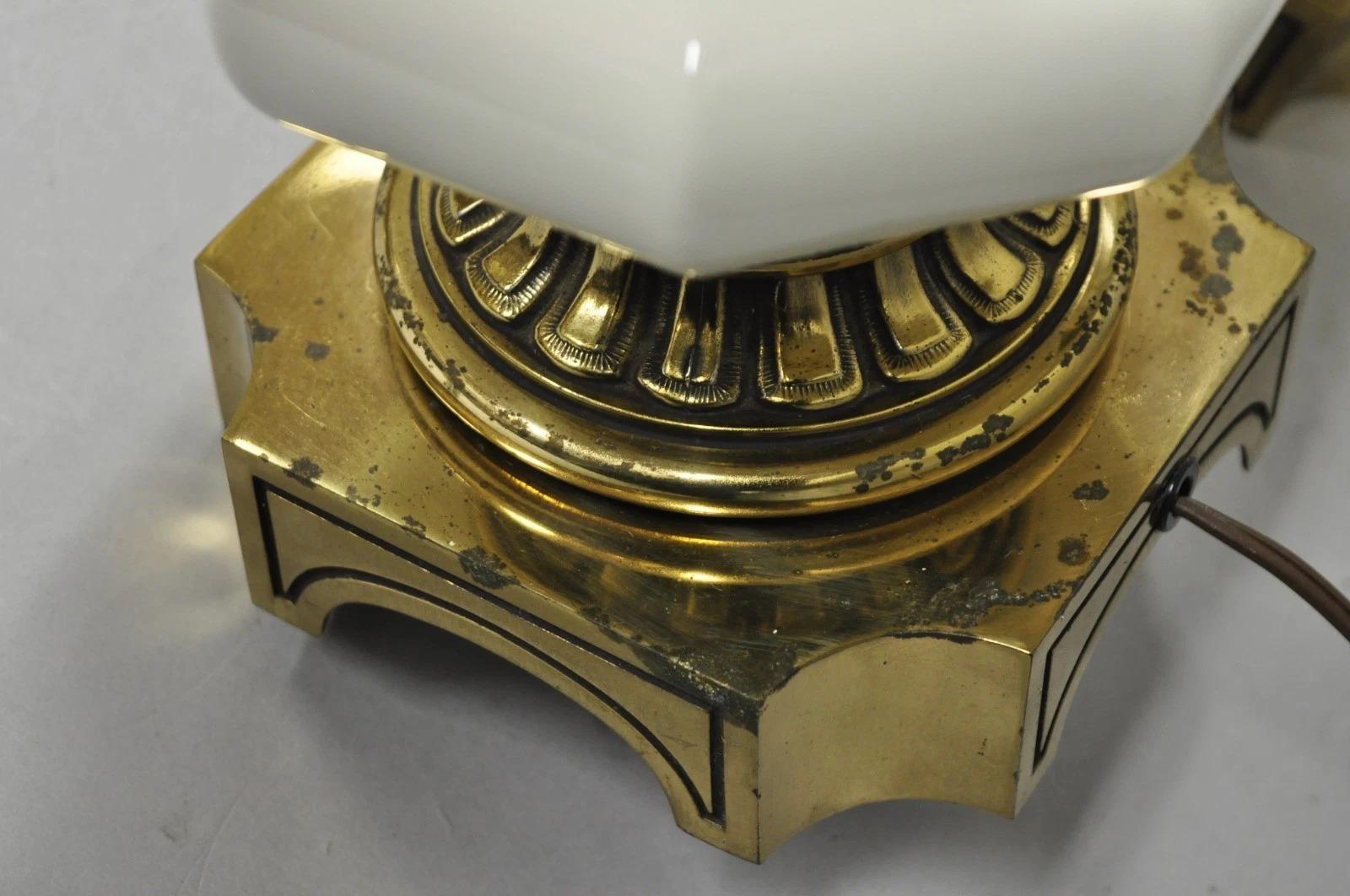 Vintage Stiffel Empire Style Burnished Brass & Porcelain Table Lamps (C) - Pair For Sale 3