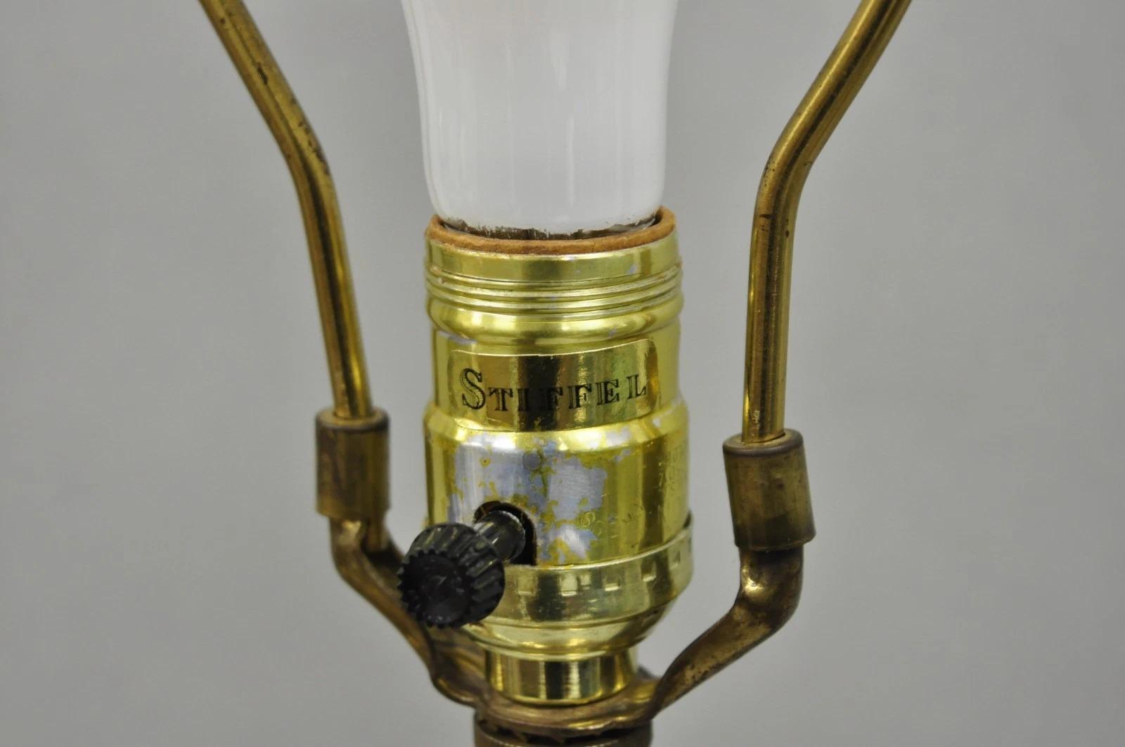 Vintage Stiffel Empire Style Burnished Brass & Porcelain Table Lamps (C) - Pair For Sale 4