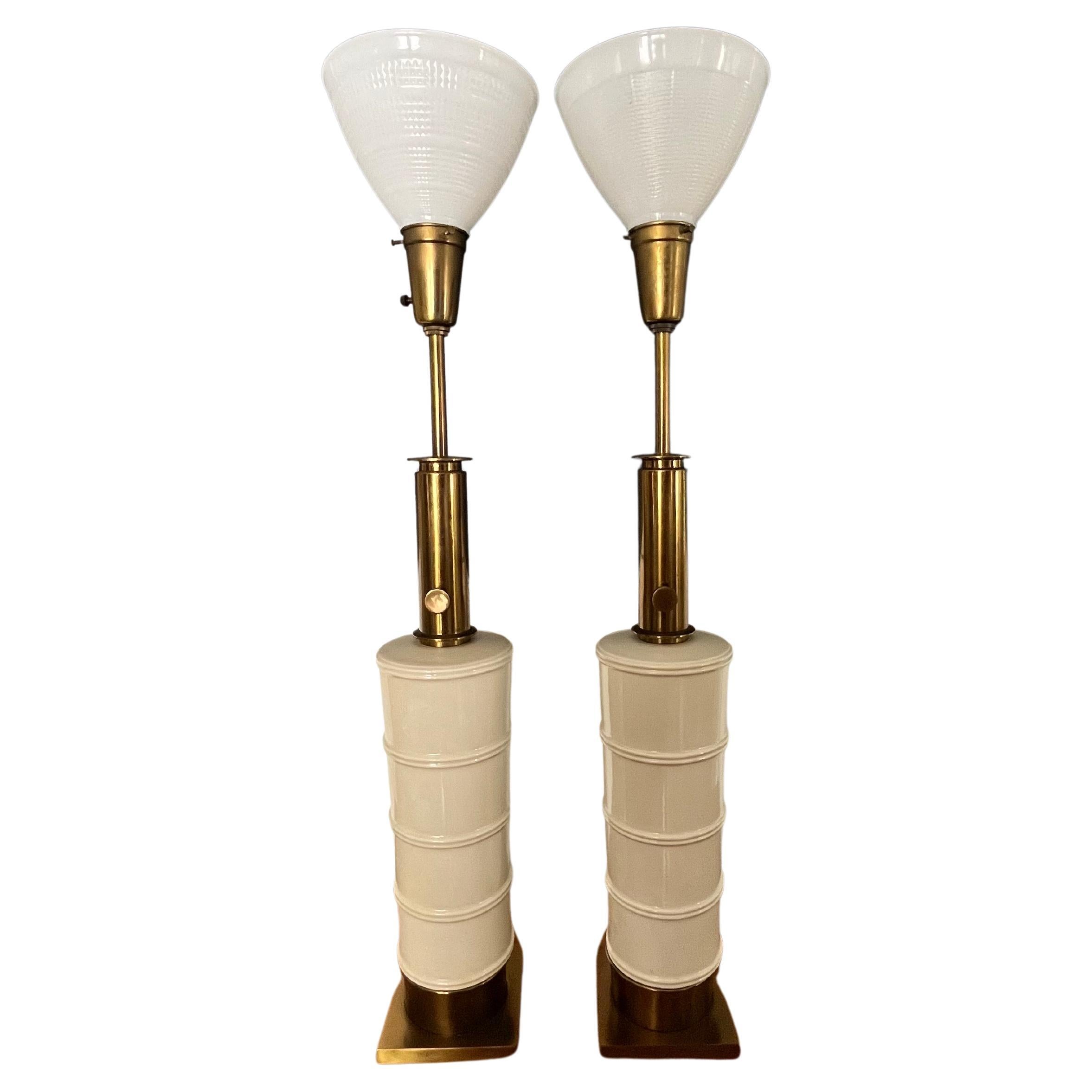 Vintage Stiffel Faux Bamboo Ceramic Torchiere Lamps