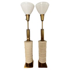 Vintage Stiffel Faux Bamboo Ceramic Torchiere Lamps