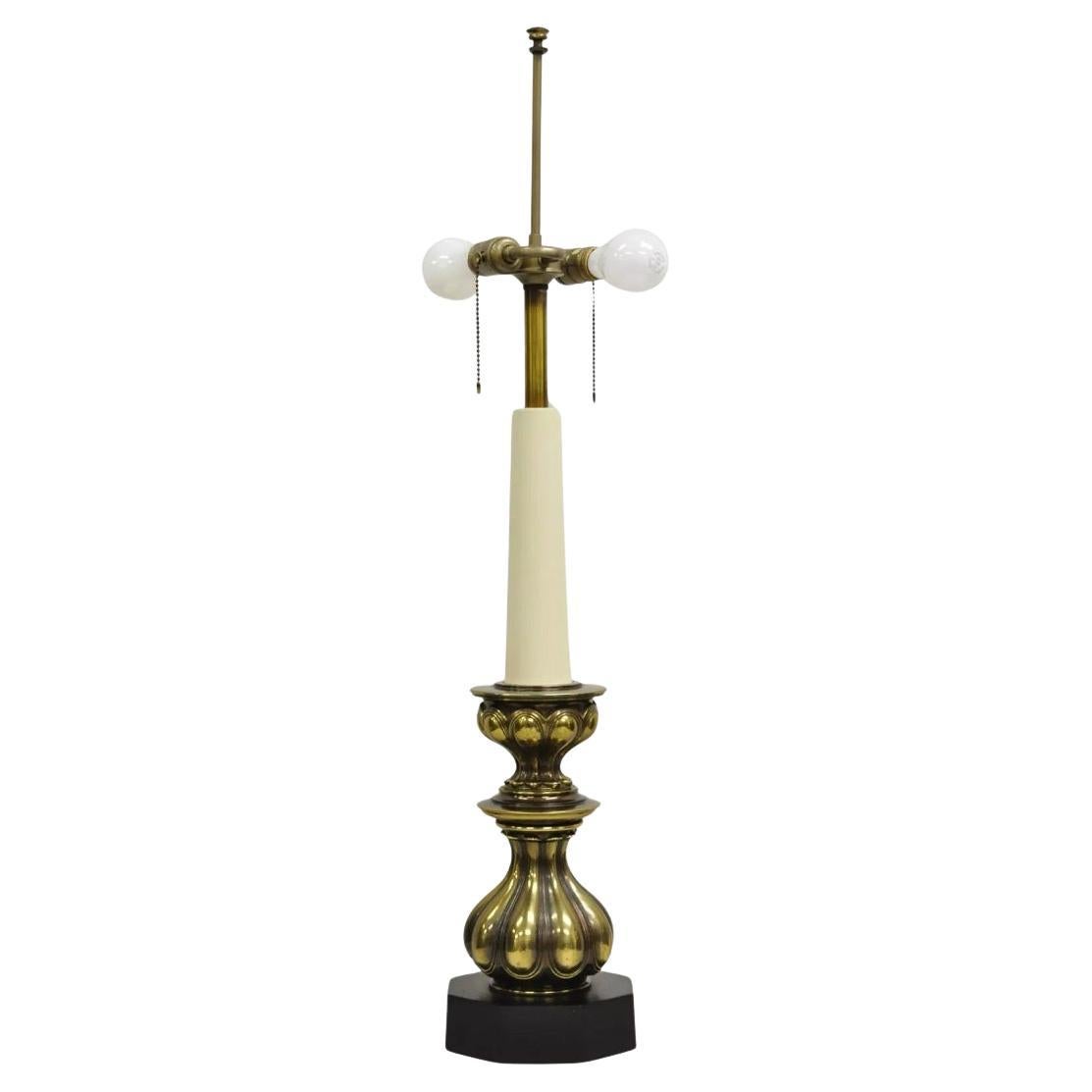 Vintage Stiffel Hollywood Regency Brass Baroque Candlestick Table Lamp