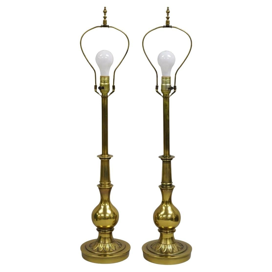 Vintage Stiffel Hollywood Regency Brass Bulbous Column Table Lamps - a Pair