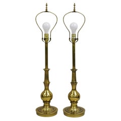 Vintage Stiffel Hollywood Regency Brass Bulbous Column Table Lamps - a Pair