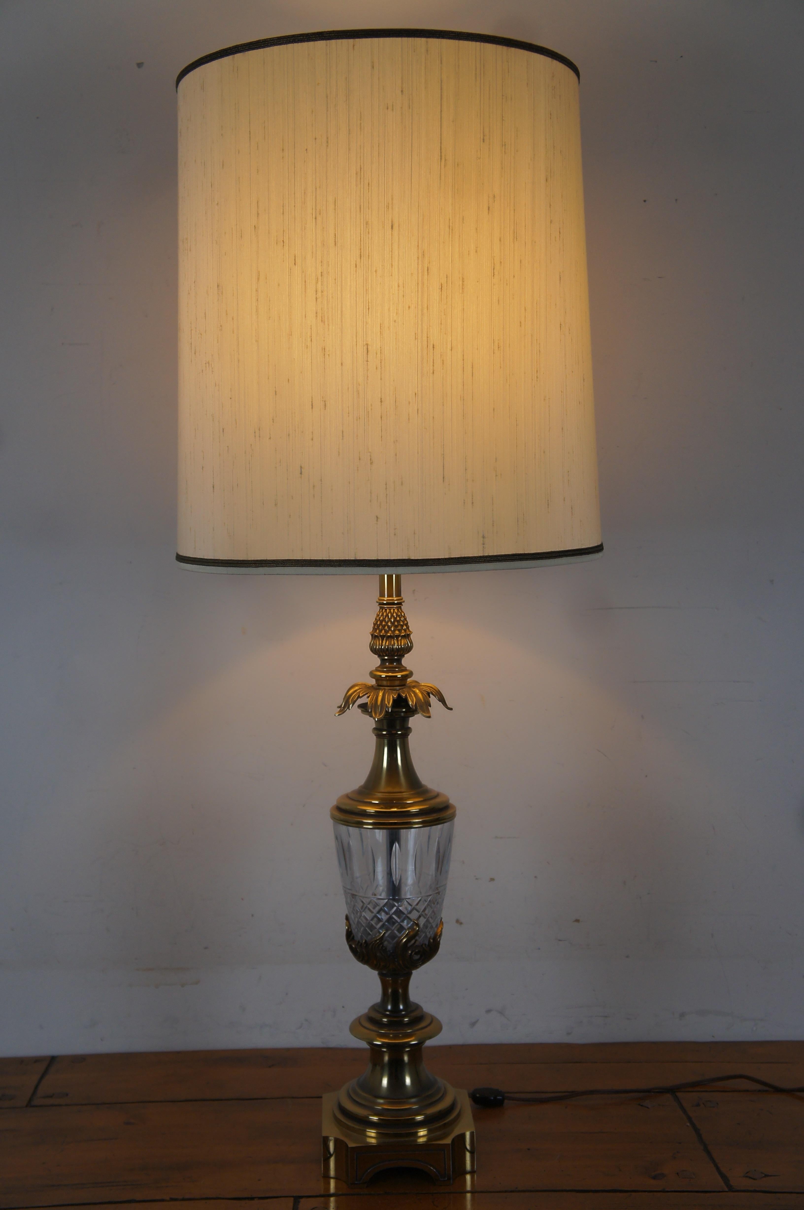 Vintage Stiffel Hollywood Regency Brass & Crystal Pineapple Table Lamp MCM 4
