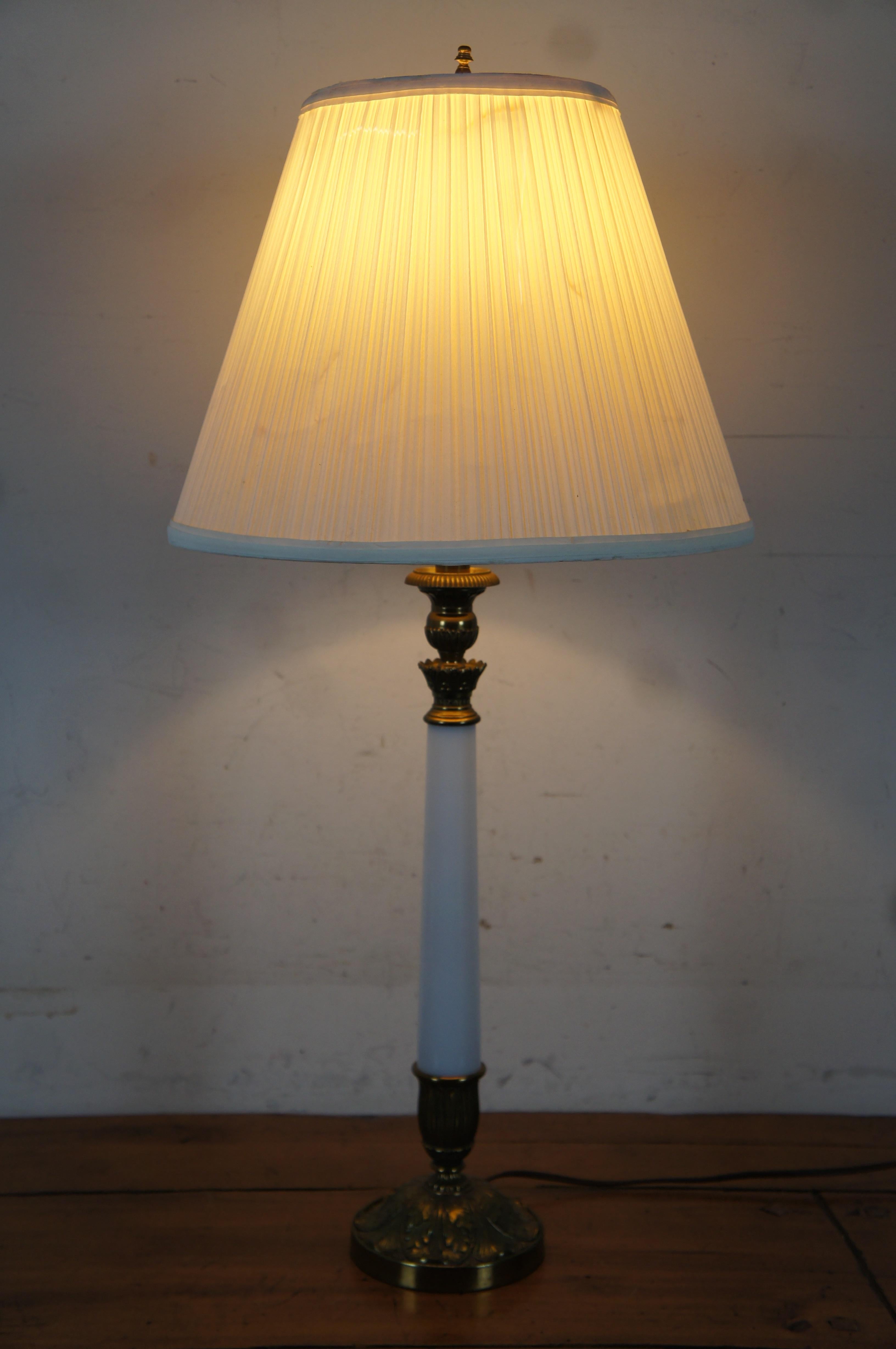 Vintage Stiffel Hollywood Regency Brass & Porcelain Candlestick Table Lamp MCM 8