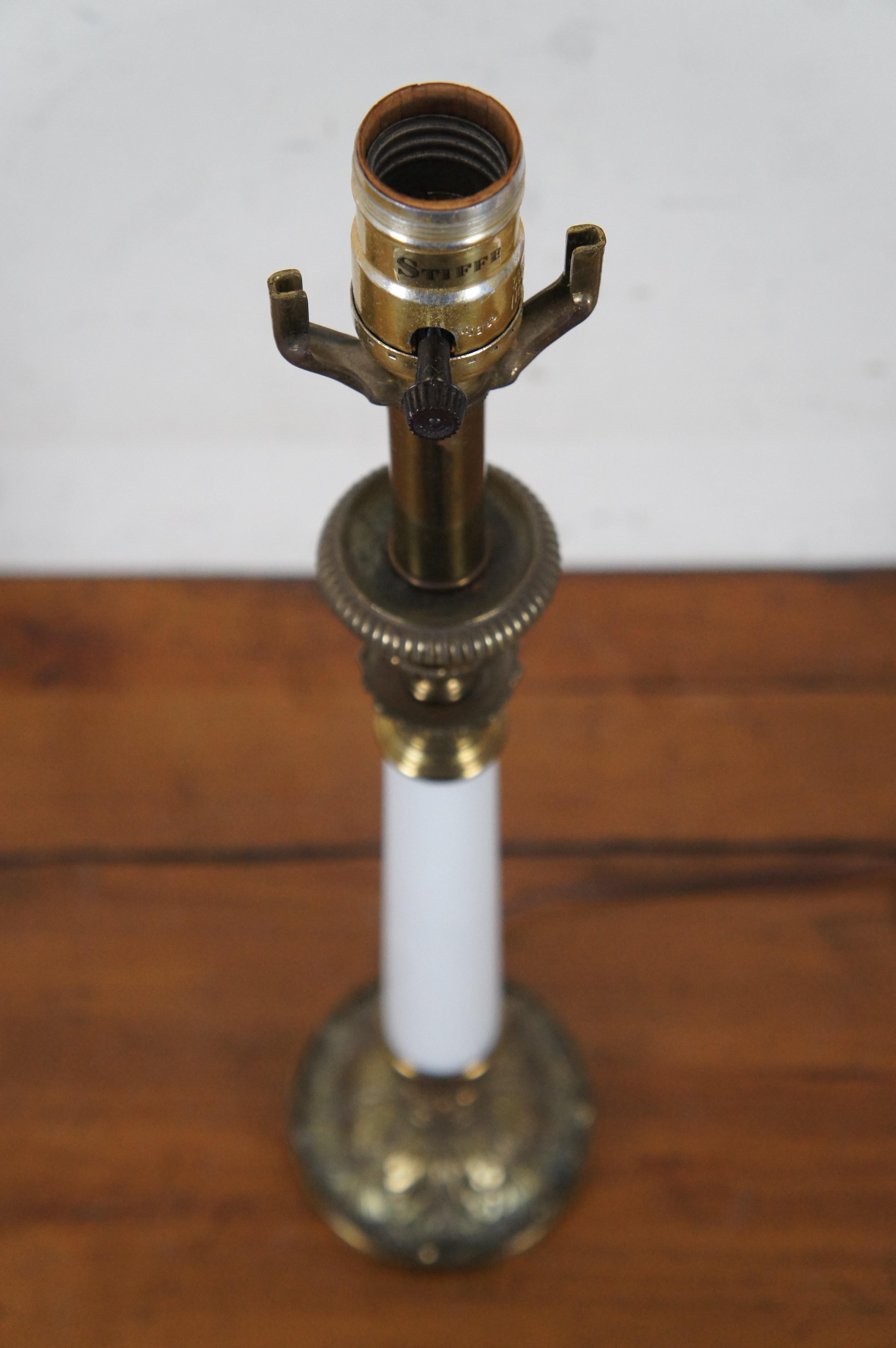 Vintage Stiffel Hollywood Regency Brass & Porcelain Candlestick Table Lamp MCM 1