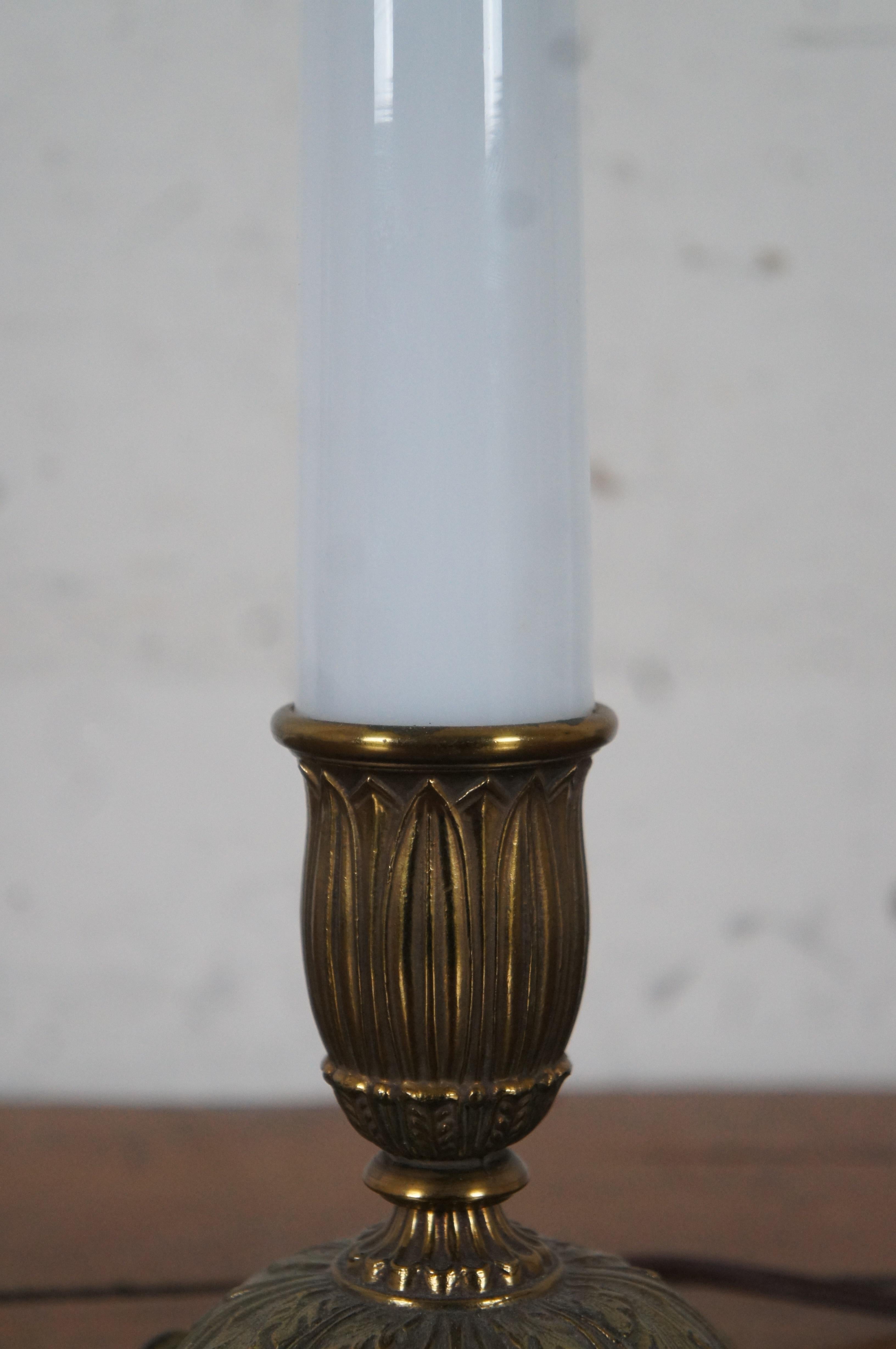 Vintage Stiffel Hollywood Regency Brass & Porcelain Candlestick Table Lamp MCM 2