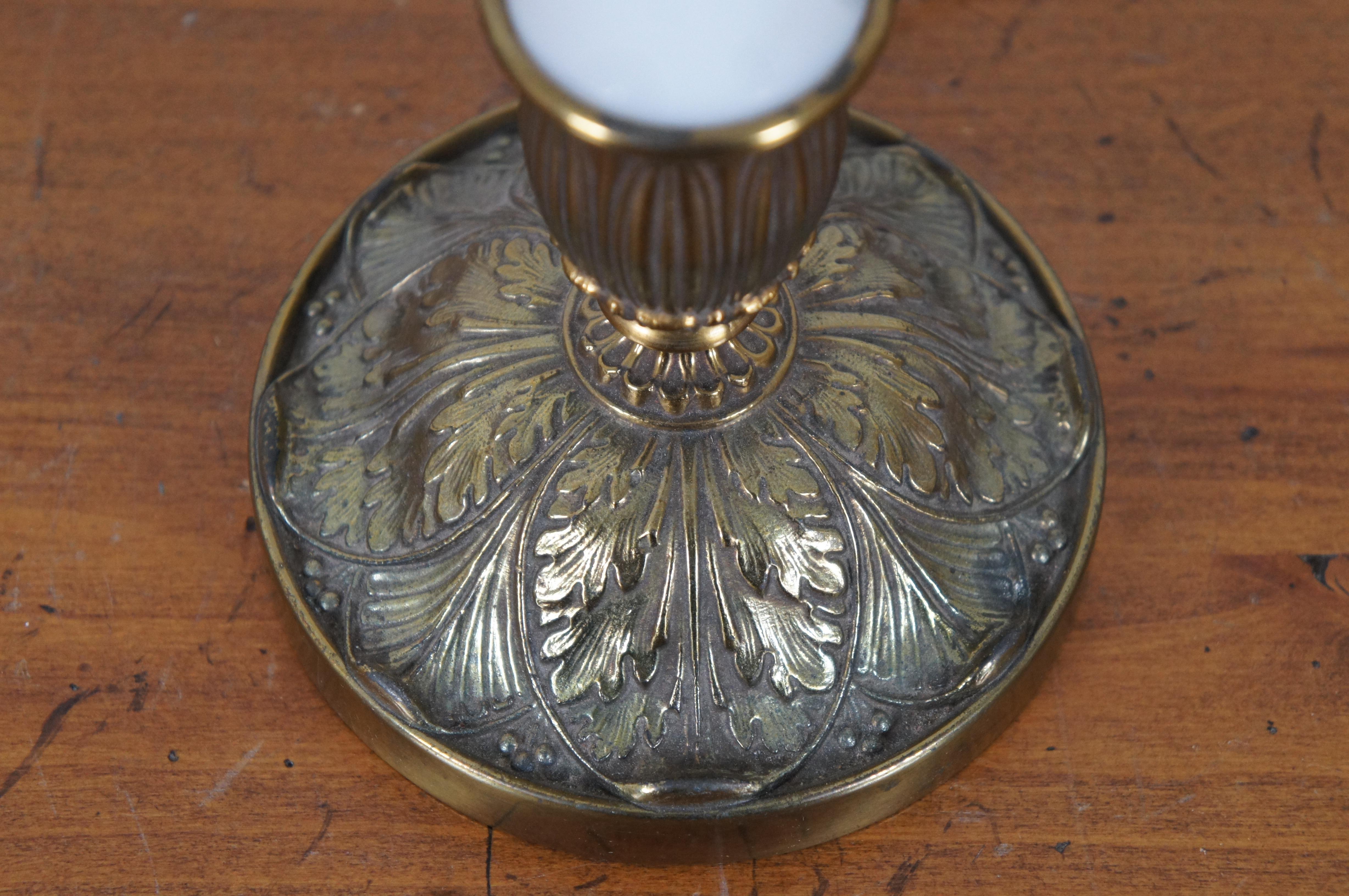 Vintage Stiffel Hollywood Regency Brass & Porcelain Candlestick Table Lamp MCM 3