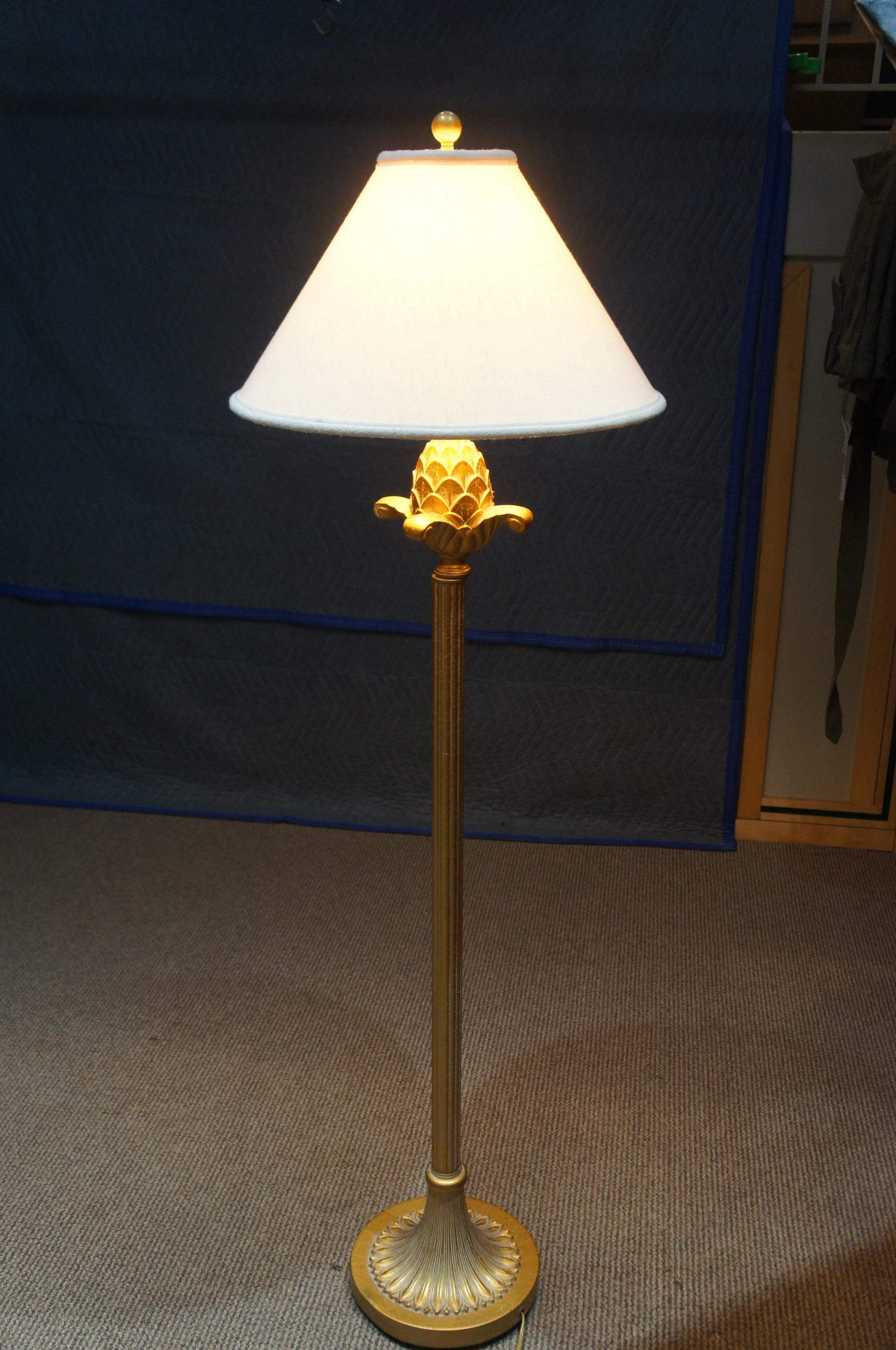 Vintage Stiffel Hollywood Regency Gold Pineapple Modern Floor Lamp & Shade 52