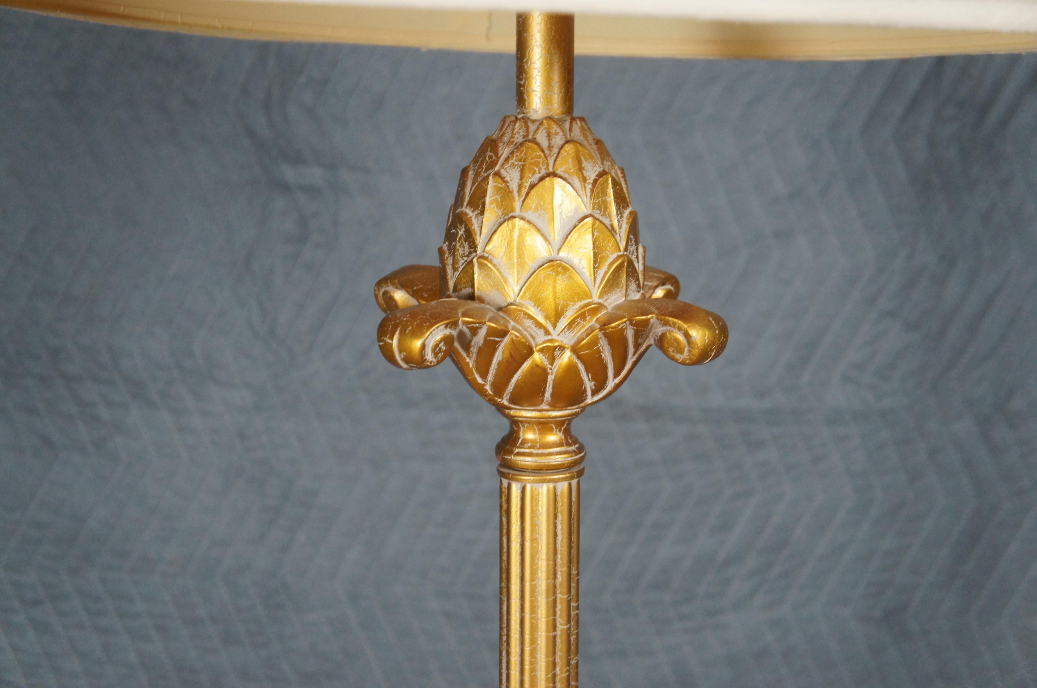 20th Century Vintage Stiffel Hollywood Regency Gold Pineapple Modern Floor Lamp & Shade 52