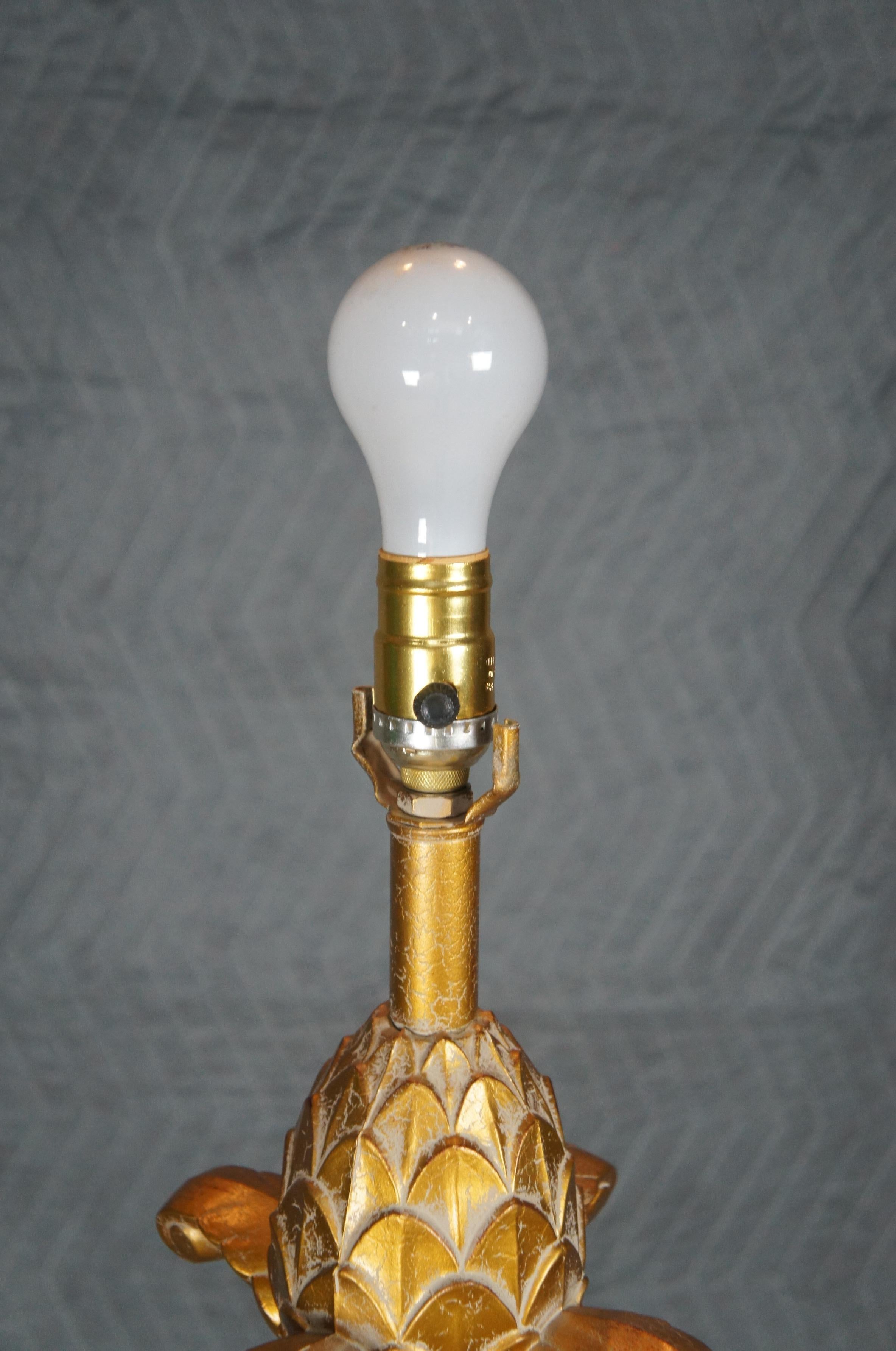 Vintage Stiffel Hollywood Regency Gold Pineapple Modern Floor Lamp & Shade 52
