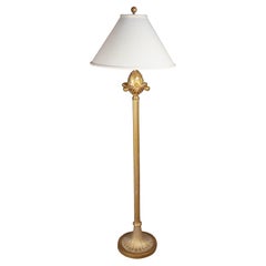 Antique Stiffel Hollywood Regency Gold Pineapple Modern Floor Lamp & Shade 52"