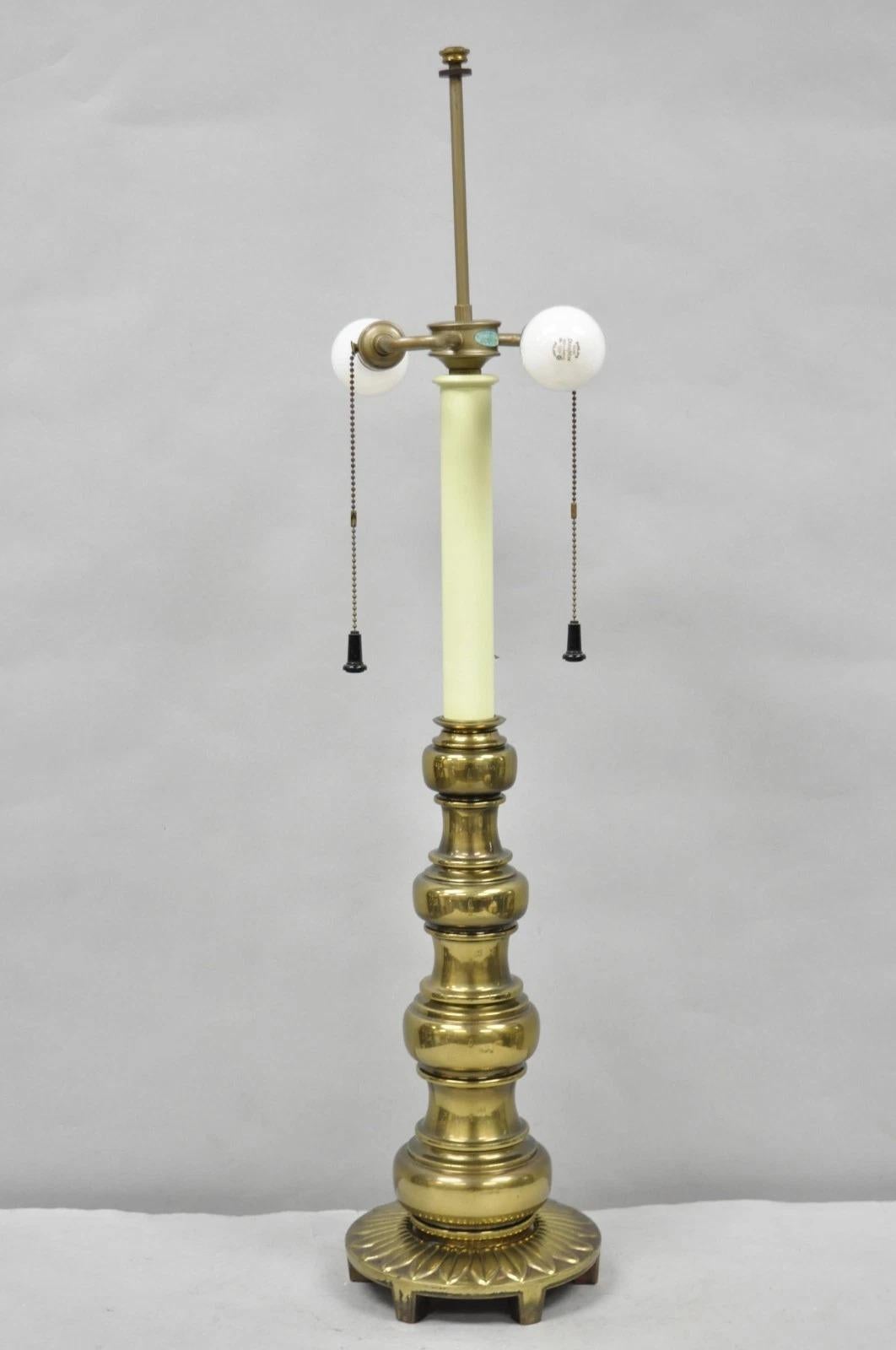 Vintage Stiffel Hollywood Regency Tall Brass Candlestick Column Table Lamp For Sale 8
