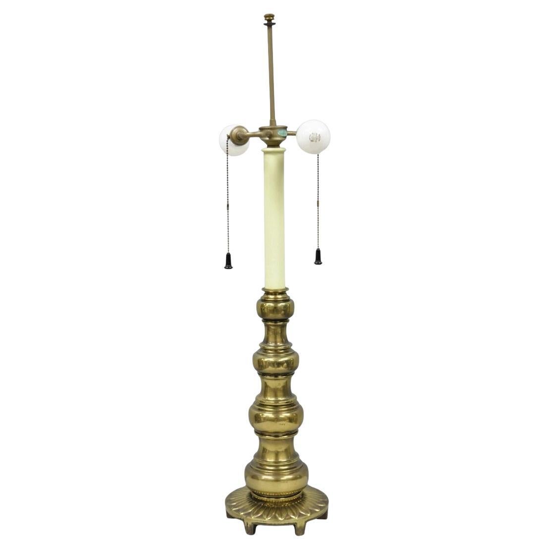 Vintage Stiffel Hollywood Regency Tall Brass Candlestick Column Table Lamp For Sale