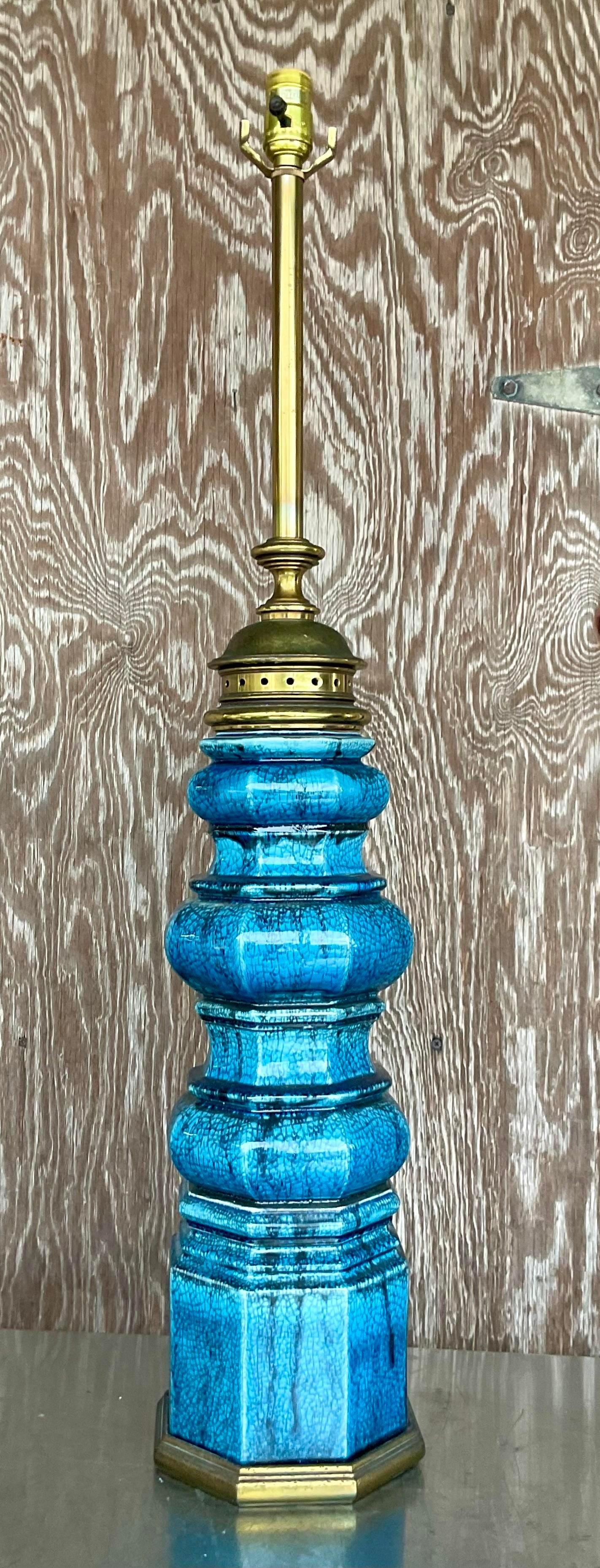Vintage Stiffel Mid-Century Modern Glazed Ceramic Lamp In Good Condition For Sale In west palm beach, FL