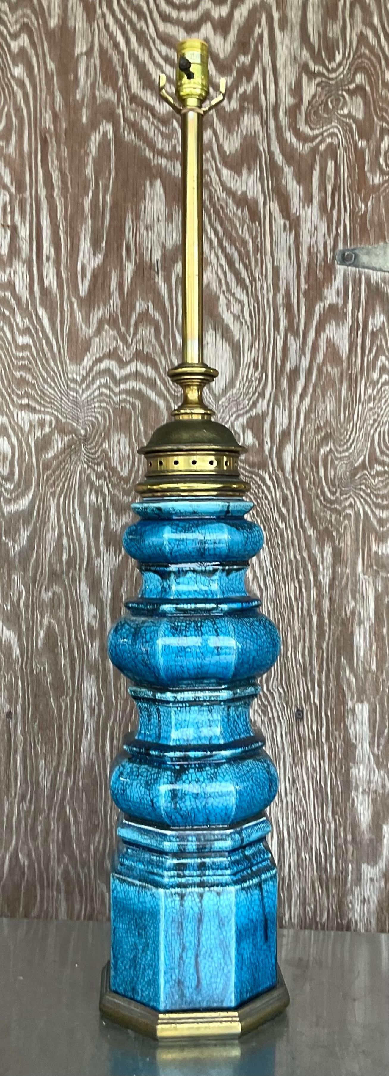 Brass Vintage Stiffel Mid-Century Modern Glazed Ceramic Lamp For Sale