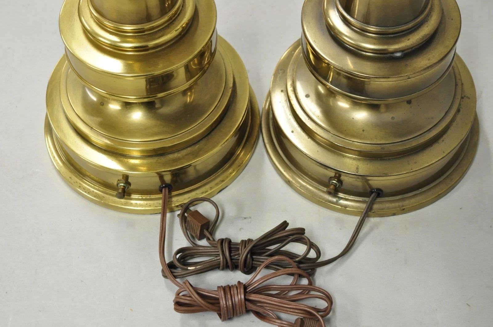 Vintage Stiffel Neoclassical Brass Cannonball Column Table Lamps - a Pair For Sale 5
