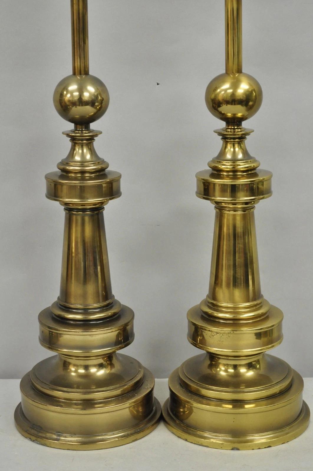 Unknown Vintage Stiffel Neoclassical Brass Cannonball Column Table Lamps - a Pair For Sale
