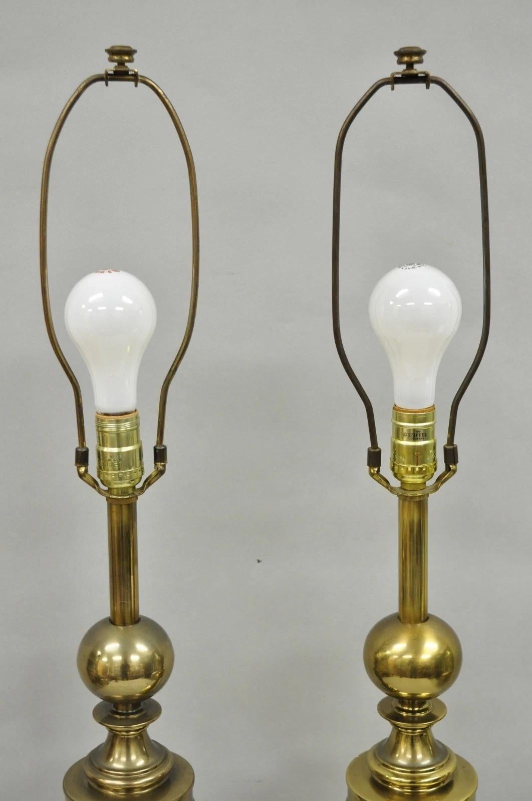 Vintage Stiffel Neoclassical Brass Cannonball Column Table Lamps - a Pair For Sale 1