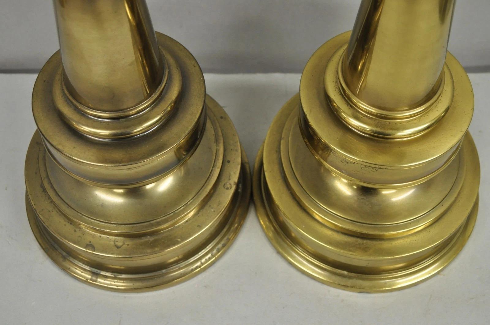 Vintage Stiffel Neoclassical Brass Cannonball Column Table Lamps - a Pair For Sale 2