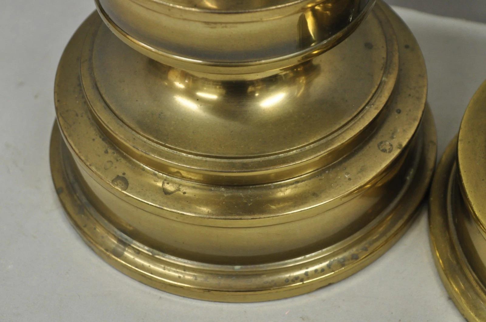 Vintage Stiffel Neoclassical Brass Cannonball Column Table Lamps - a Pair For Sale 3