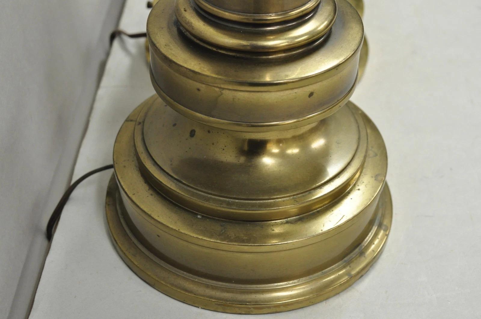 Vintage Stiffel Neoclassical Brass Cannonball Column Table Lamps - a Pair For Sale 4