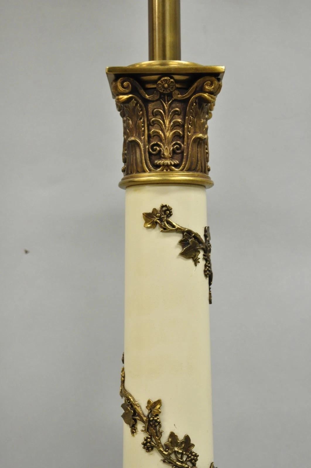 Vintage Stiffel Neoclassical Tall White Enamel Column Brass Table Lamps - a Pair In Good Condition For Sale In Philadelphia, PA