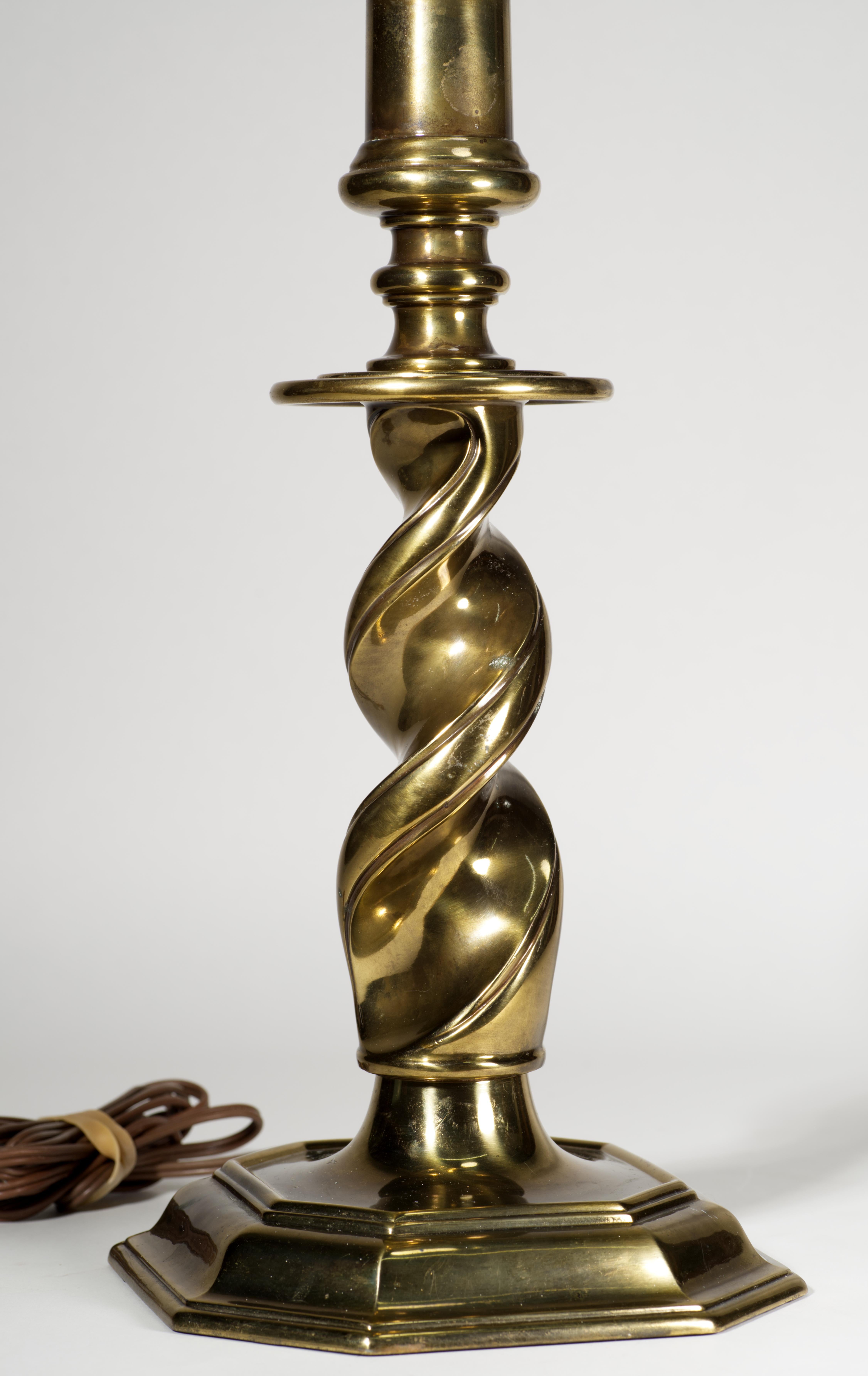 Mid-Century Modern Vintage Stiffel Tall Brass Candlestick Barley Twist Table Lamp For Sale