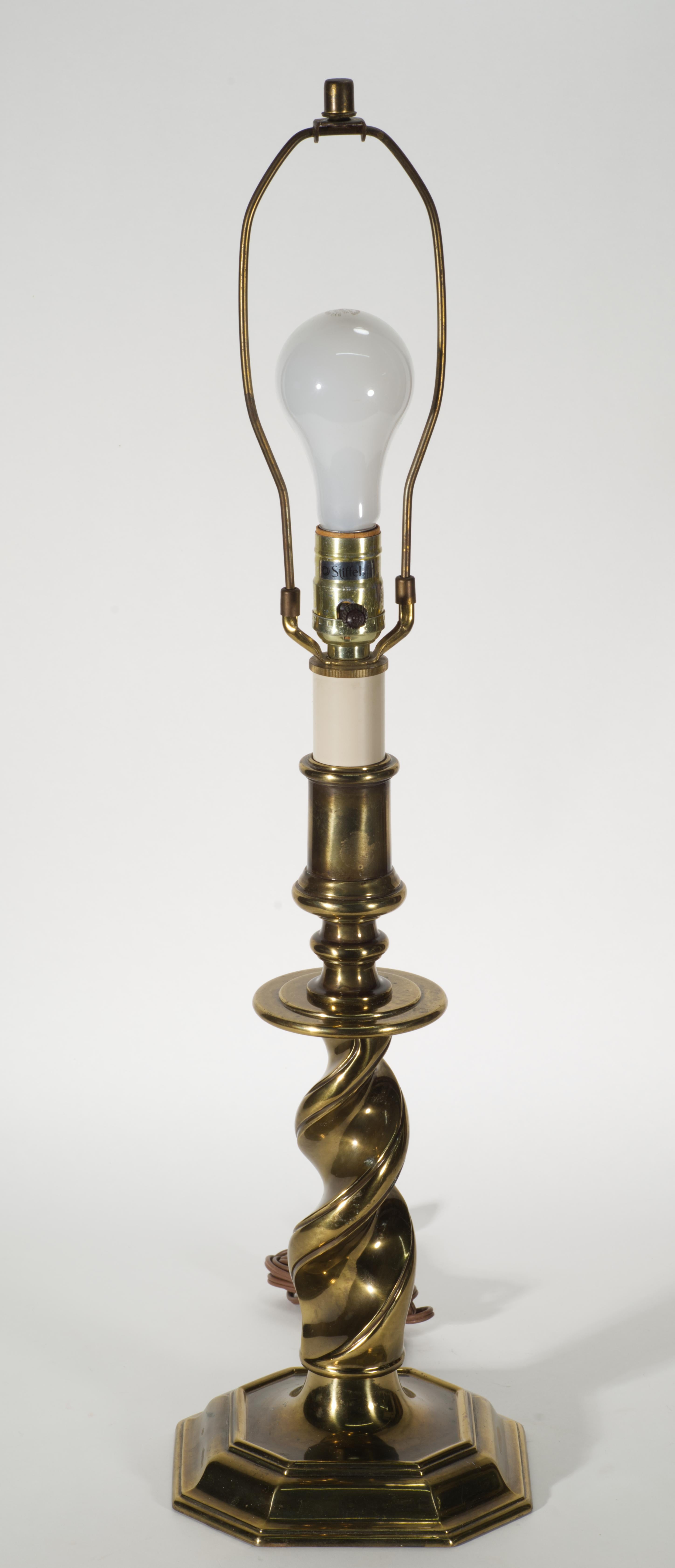 American Vintage Stiffel Tall Brass Candlestick Barley Twist Table Lamp For Sale