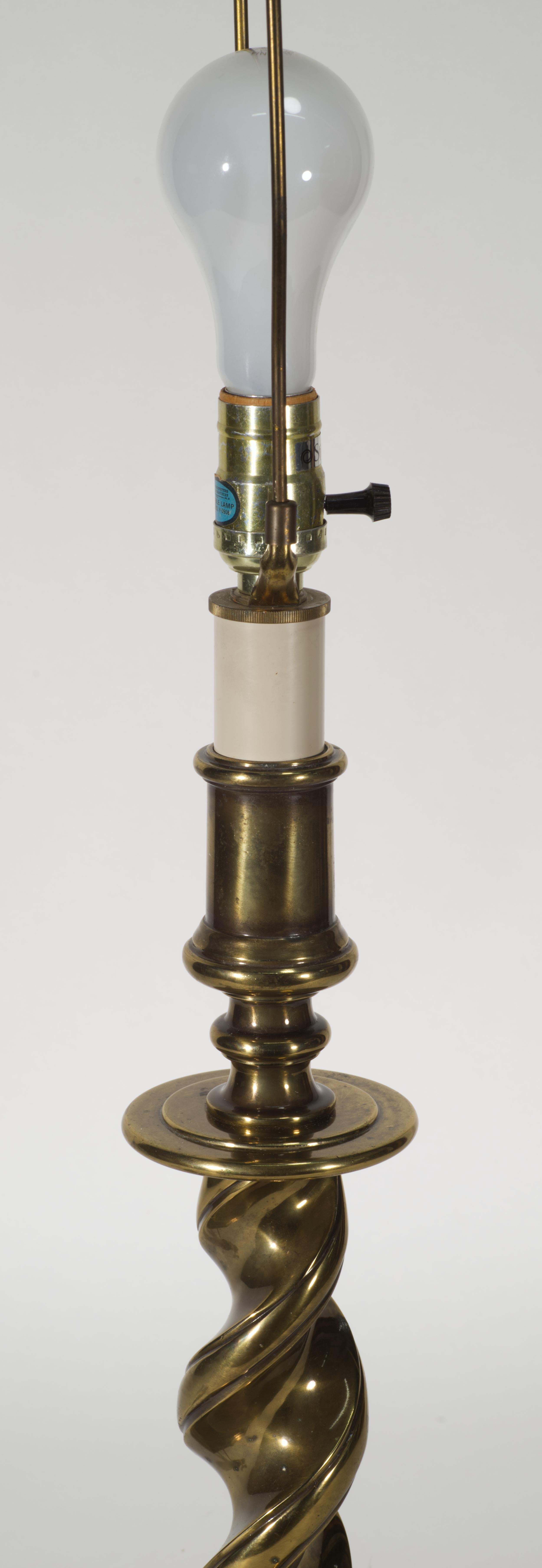 Hand-Crafted Vintage Stiffel Tall Brass Candlestick Barley Twist Table Lamp For Sale