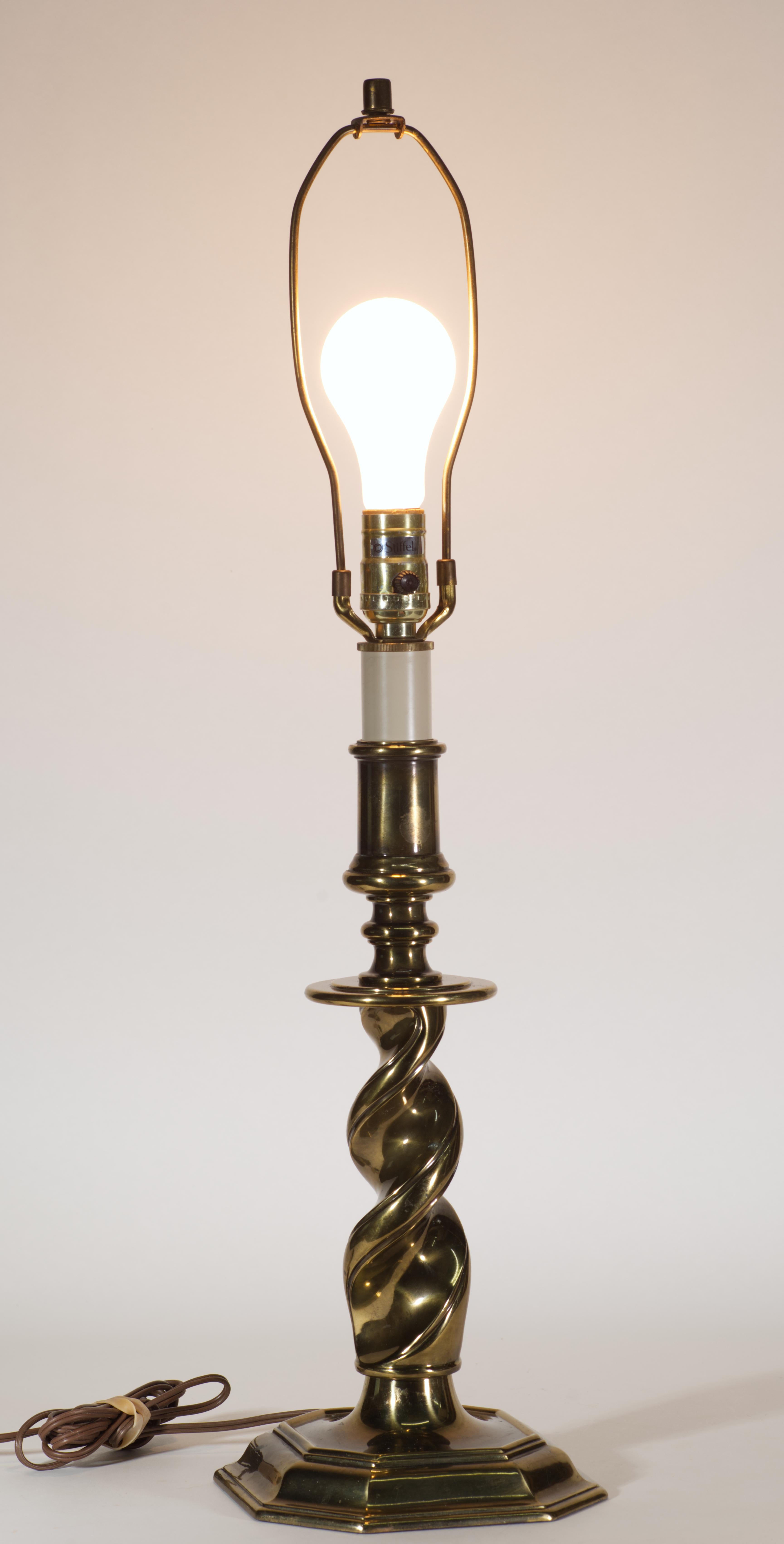 20th Century Vintage Stiffel Tall Brass Candlestick Barley Twist Table Lamp For Sale