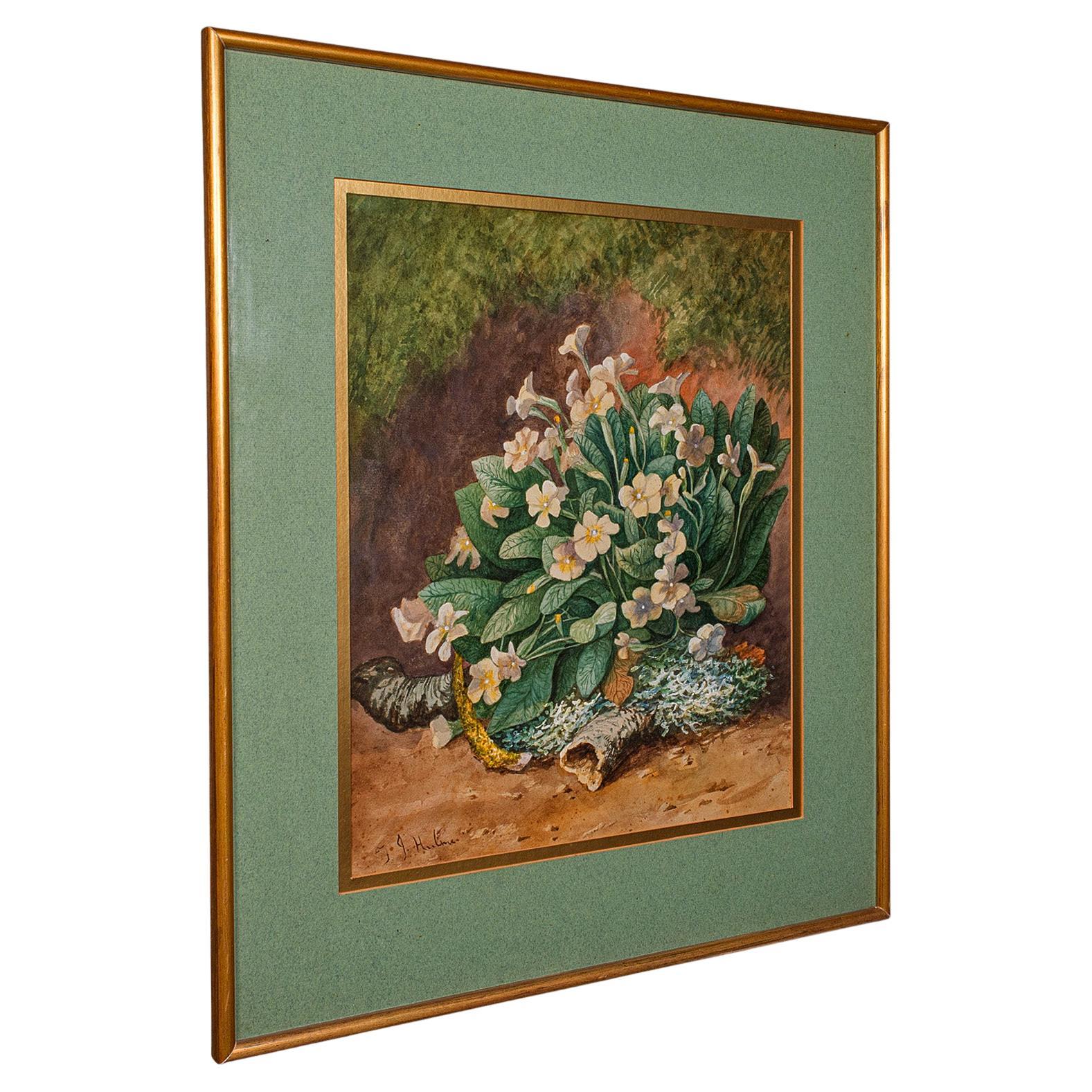 Nature morte vintage, English School, Aquarelle, Image de fleur, Peinture, Art