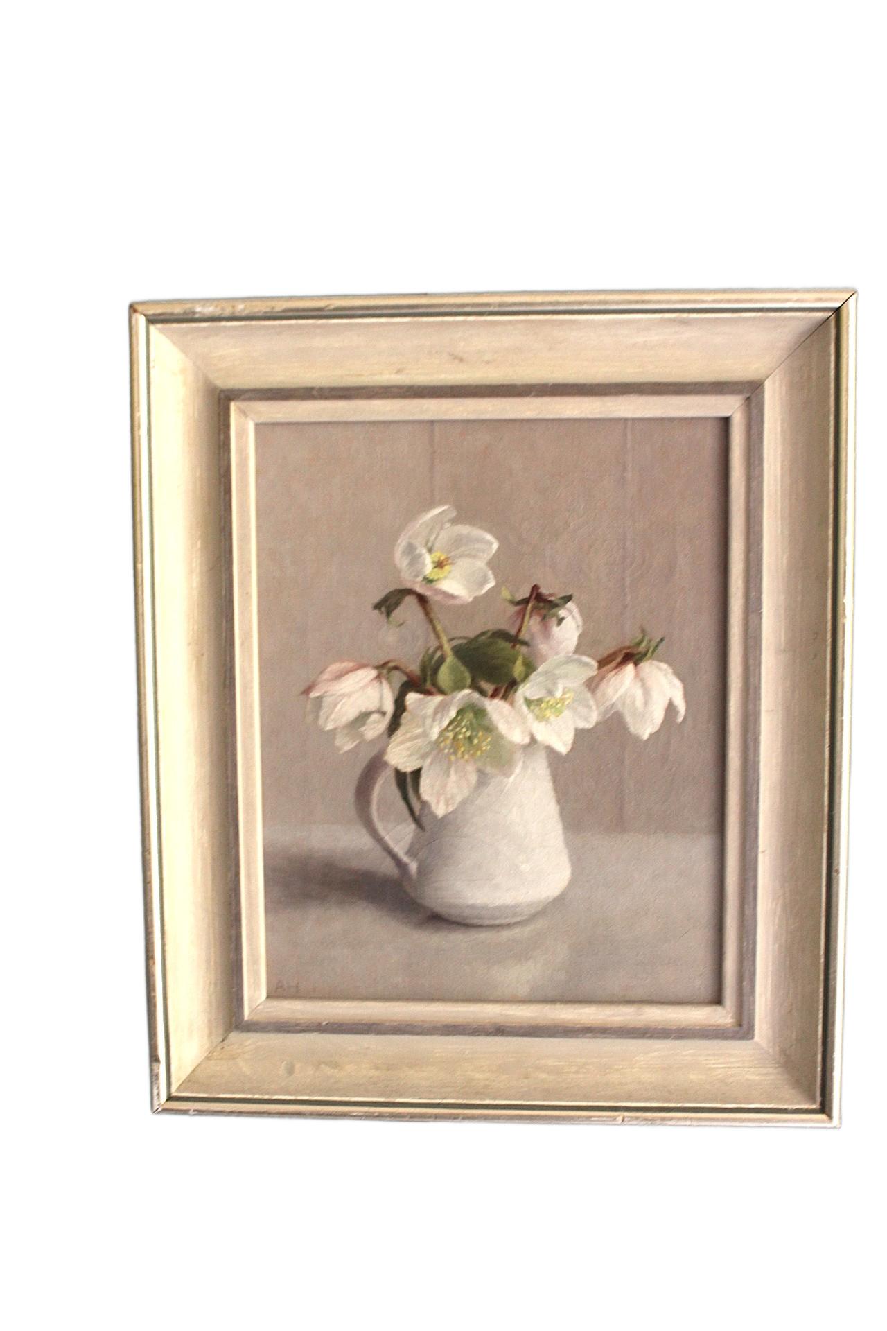 Vintage-Stillleben mit Weihnachtsrosen (Leinwand) im Angebot